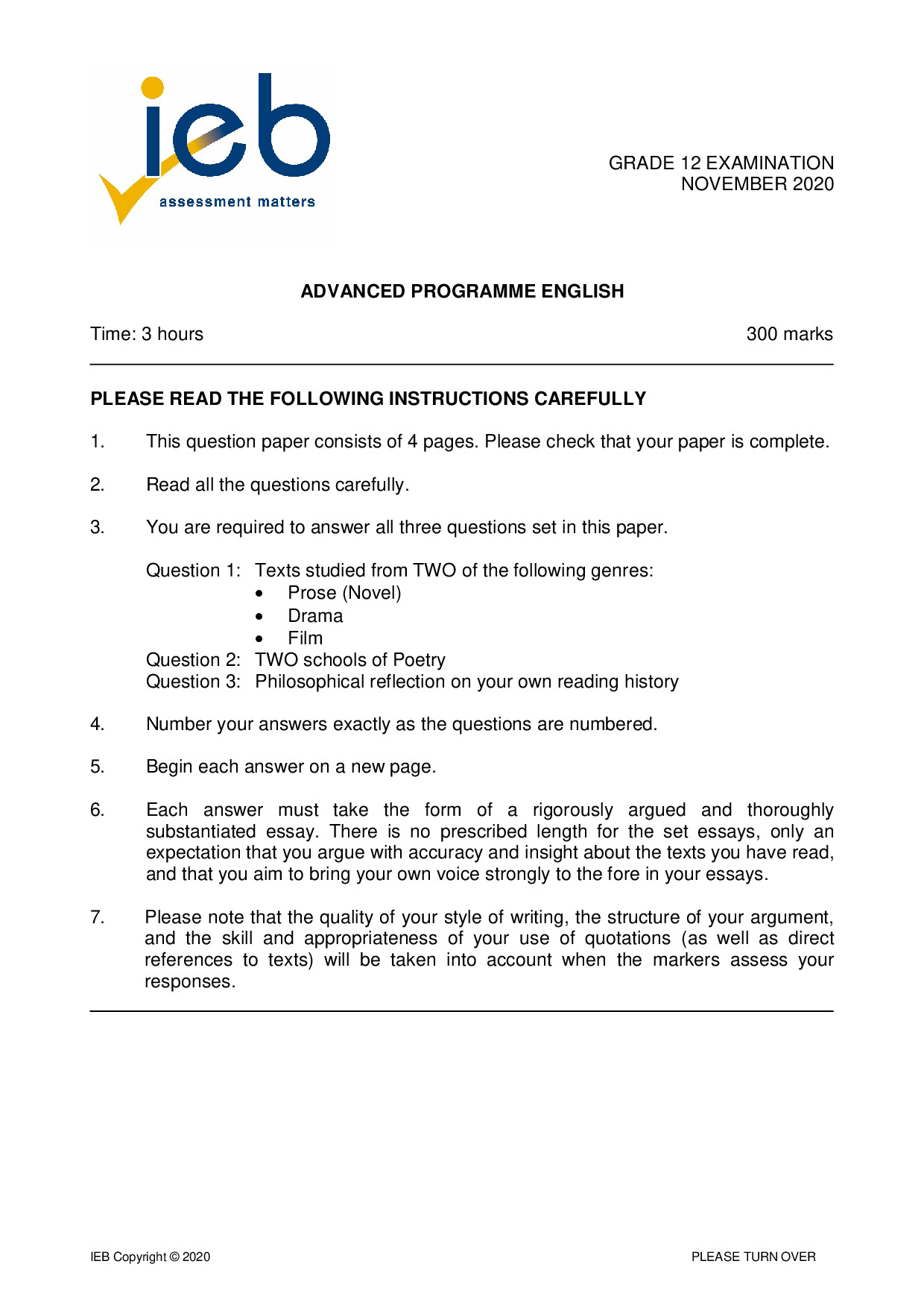 Preview of Advanced Programme English 2020 Gr12