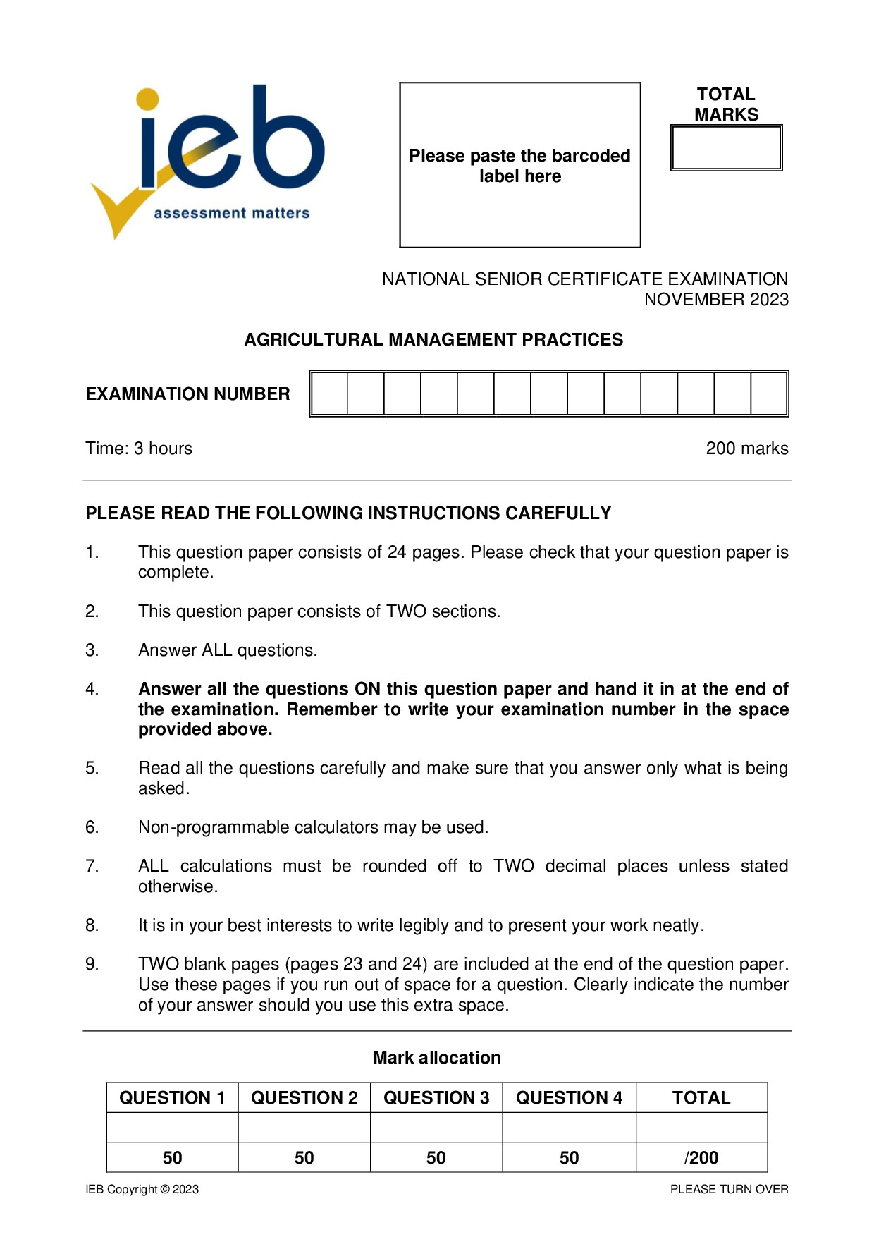 Preview of NSC Agricultural Management Practices 2023 Gr12