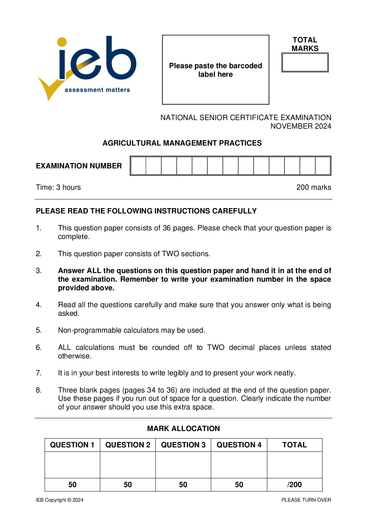 Preview of NSC Agricultural Management Practices 2024 Gr12