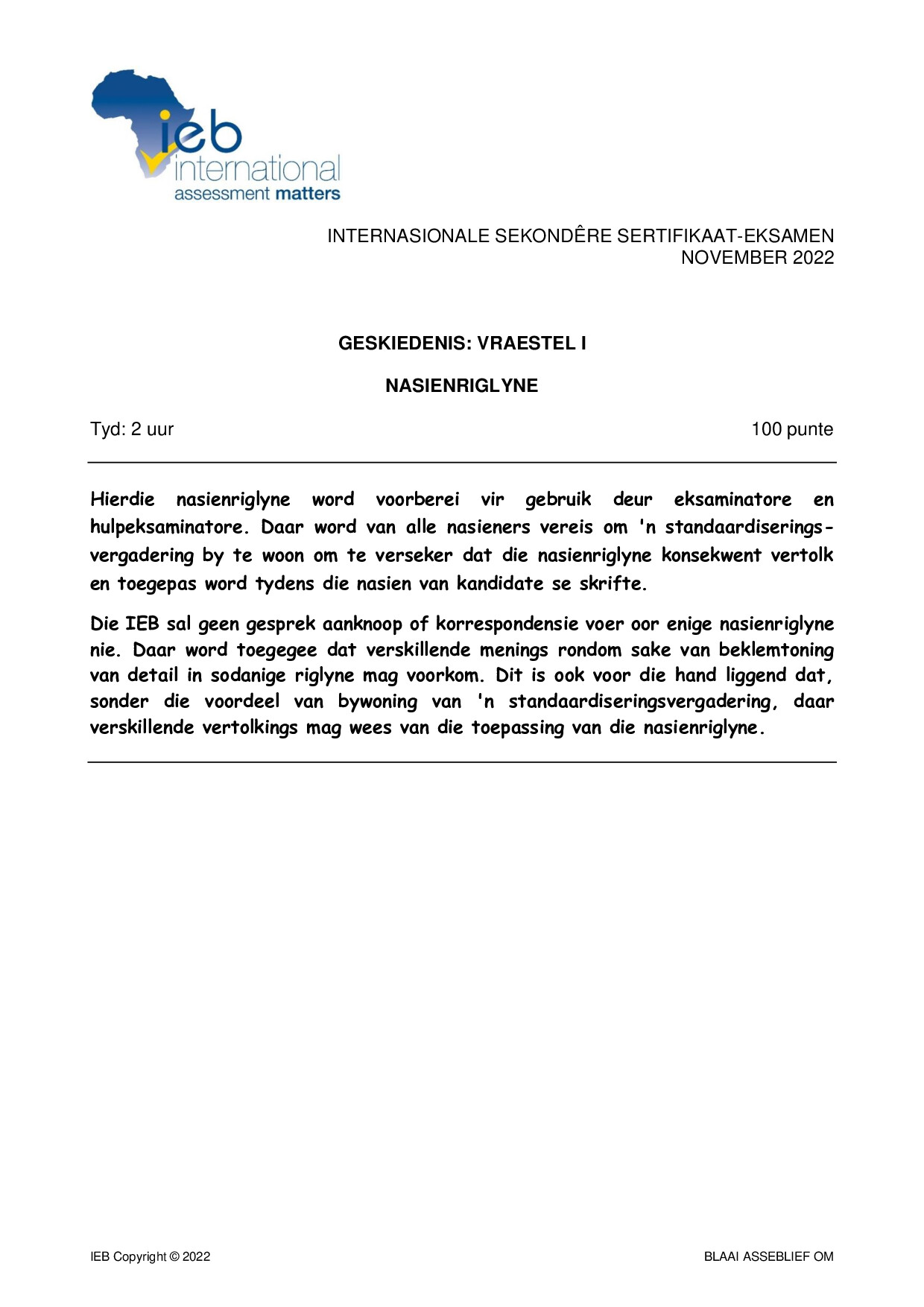 Preview of ISC History P1 Memo 2022 Afr Gr12