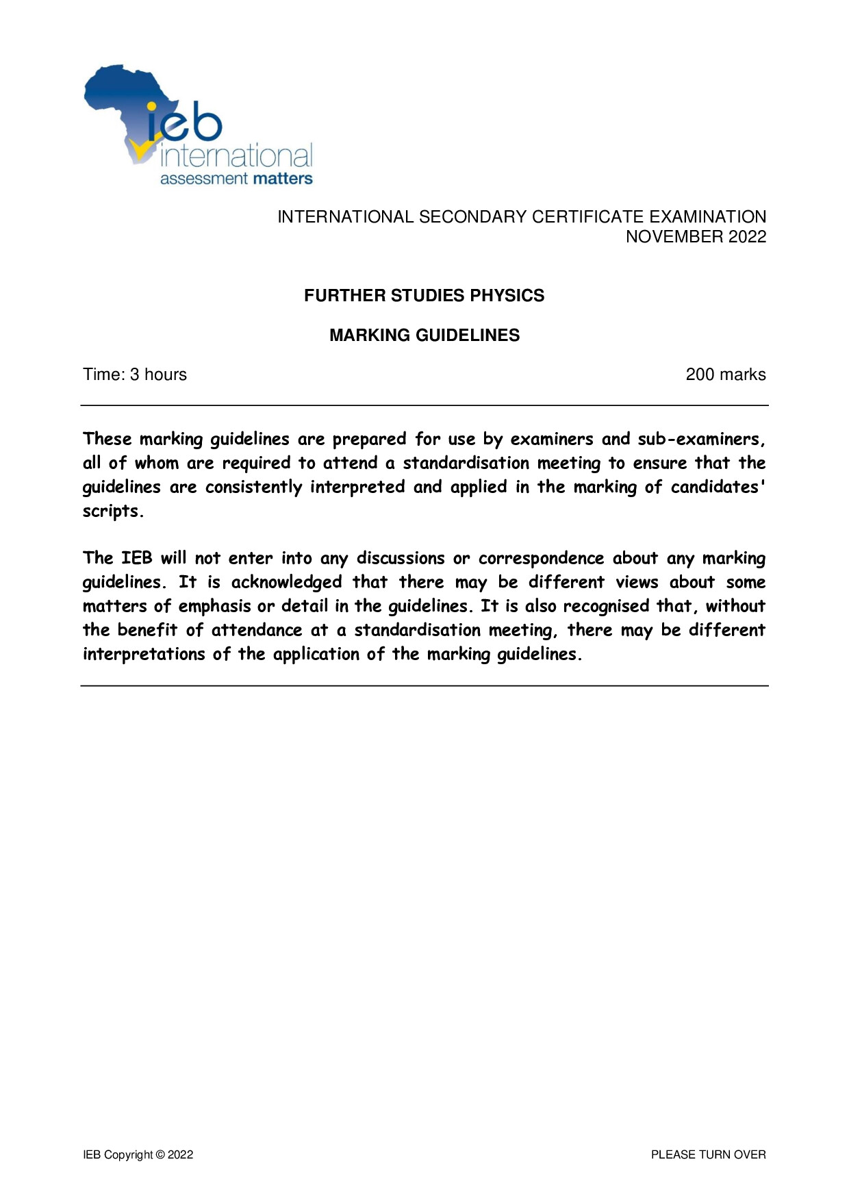 Preview of ISC Further Studies Physics Memo 2022 Gr12
