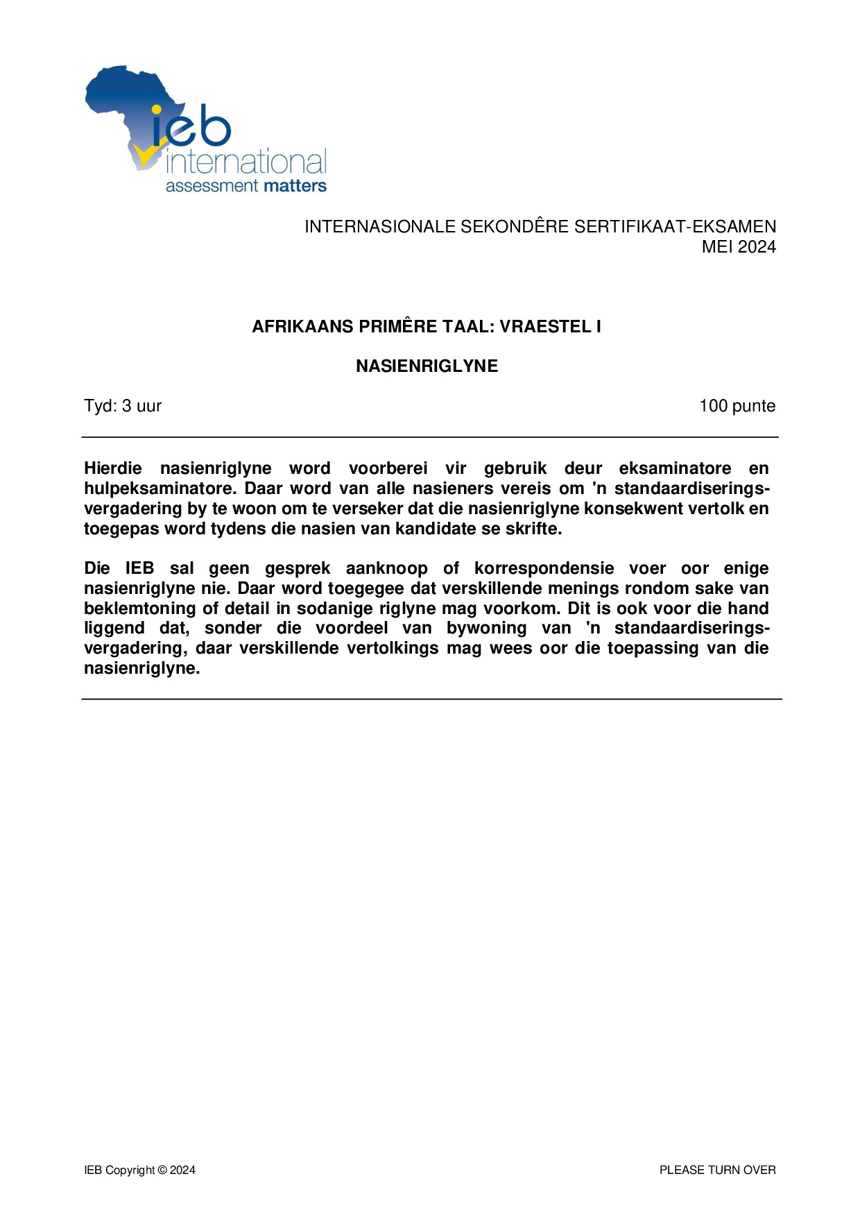 Preview of ISC Afrikaans PL P1 Memo May 2024 Gr12