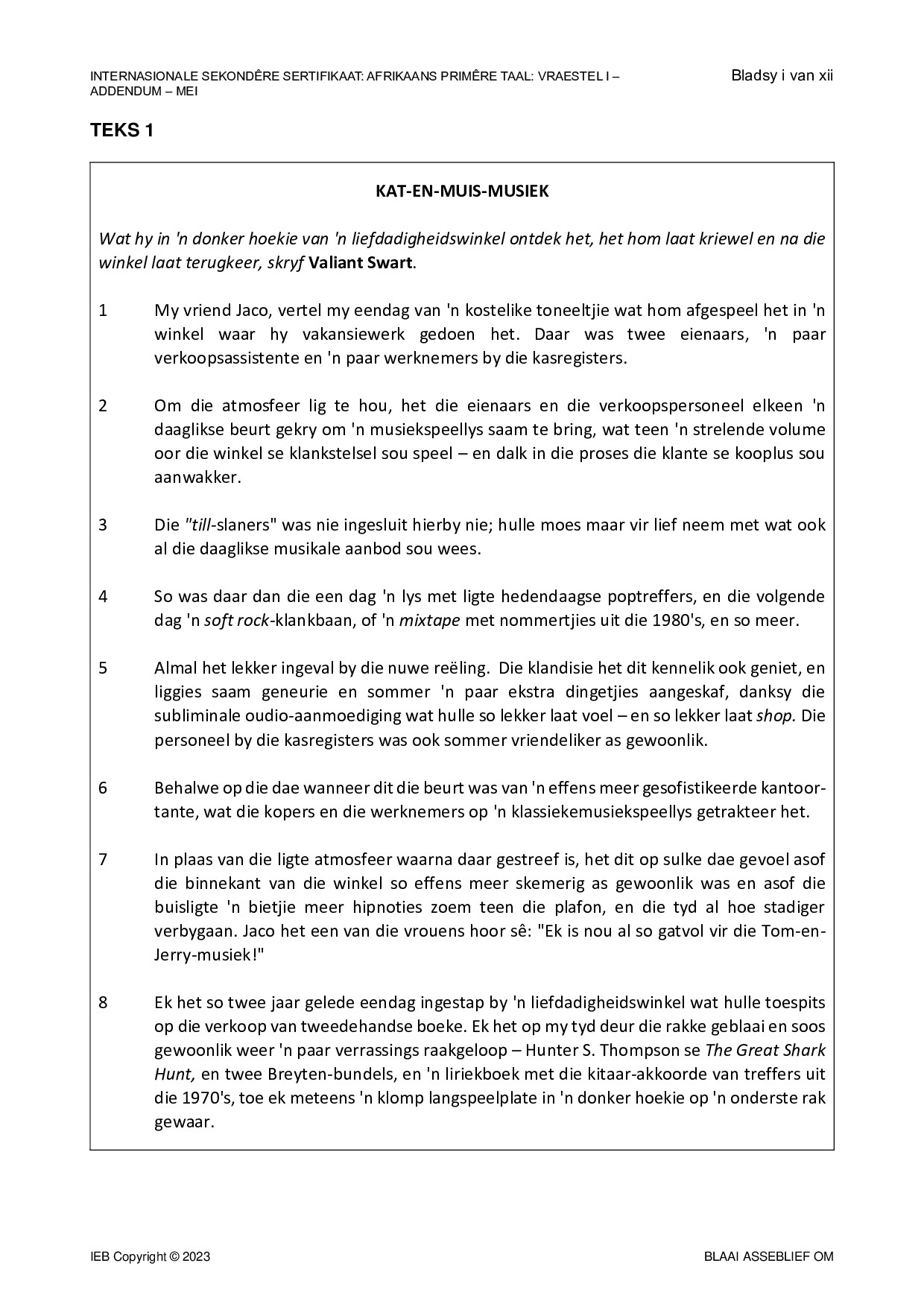 Preview of ISC Afrikaans PL P1 Addendum May 2023 Gr12