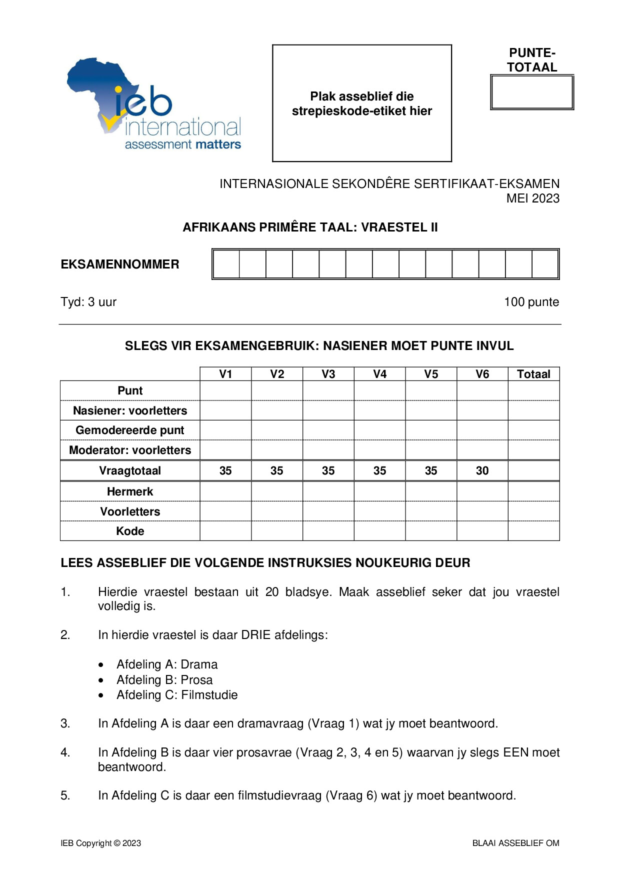 Preview of ISC Afrikaans PL P2 May 2023 Gr12