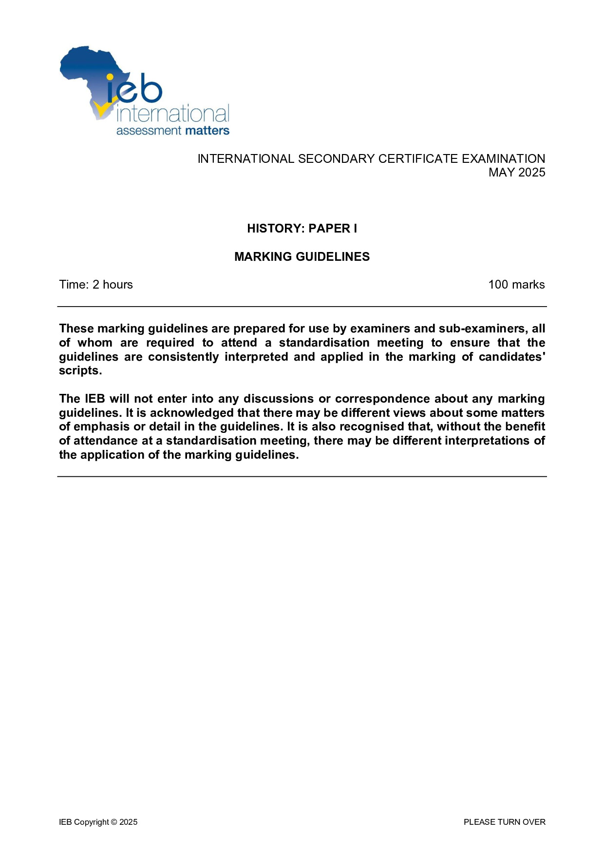 Preview of ISC History P1 Memo May 2025 Gr12