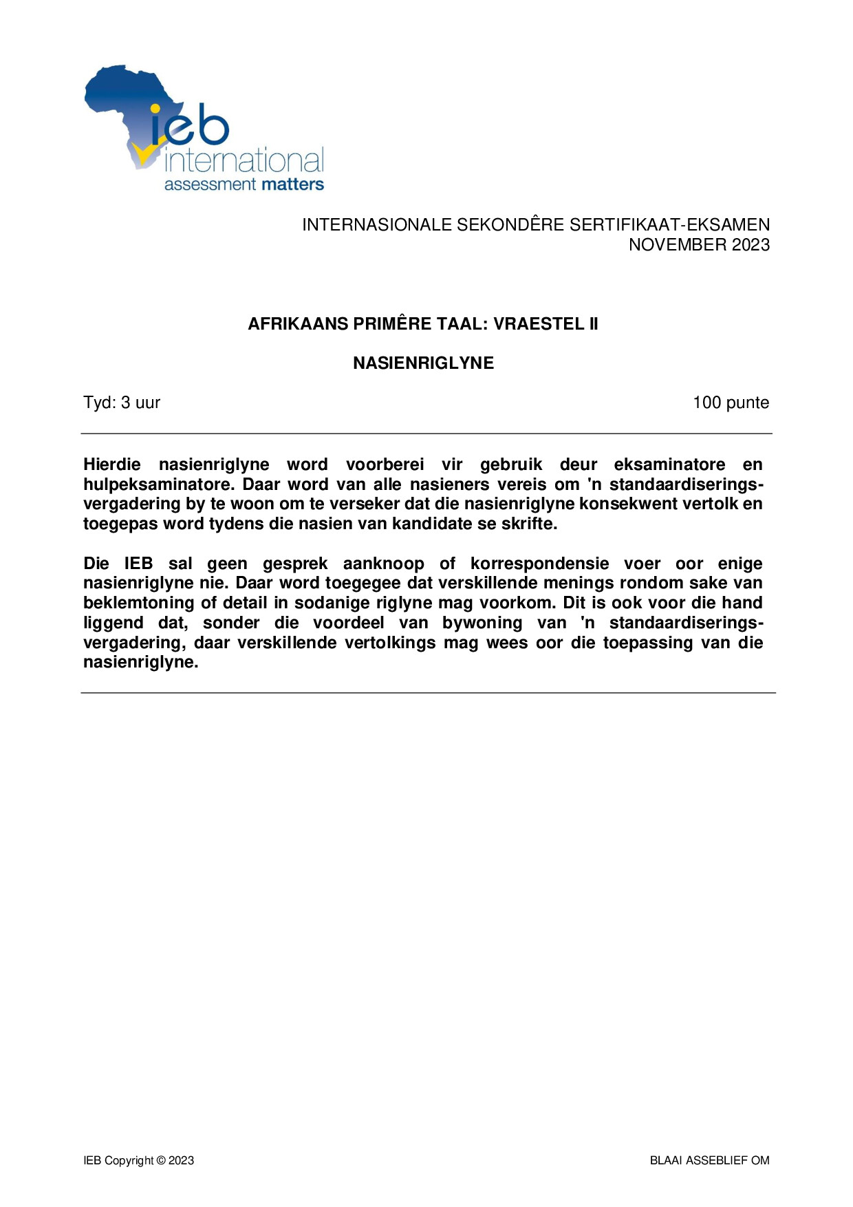 Preview of ISC Afrikaans PL P2 Memo 2023 Gr12