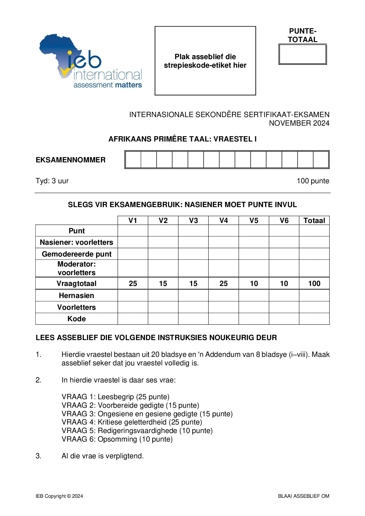 Preview of ISC Afrikaans PL P1 2024 Gr12