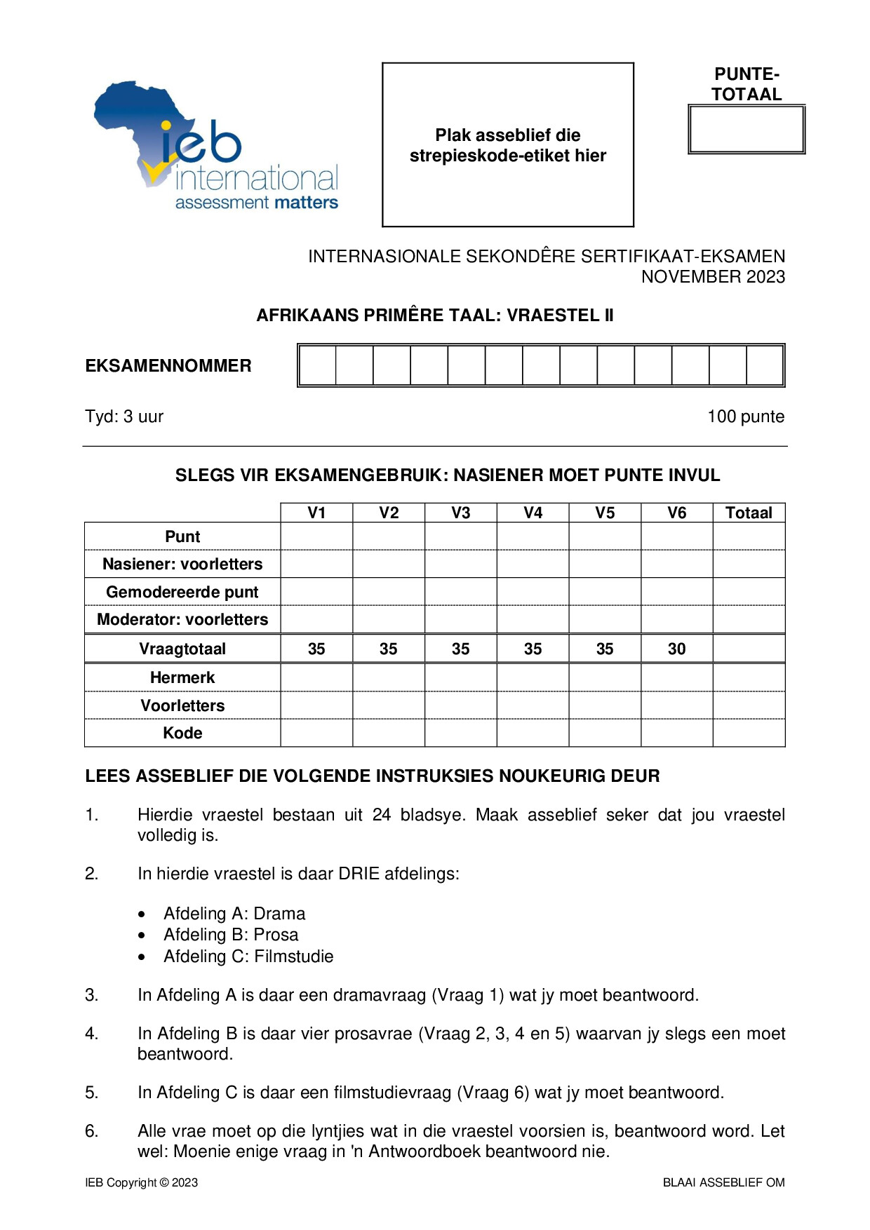 Preview of ISC Afrikaans PL P2 2023 Gr12