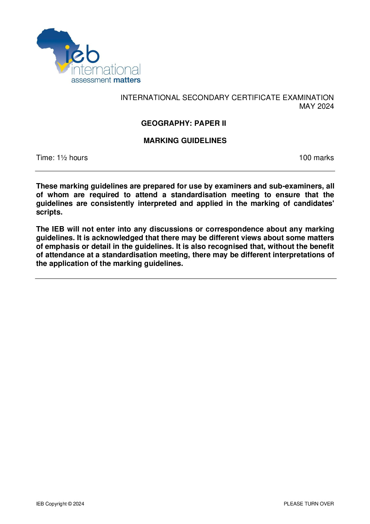 Preview of ISC Geography P2 Memo May 2024 Gr12