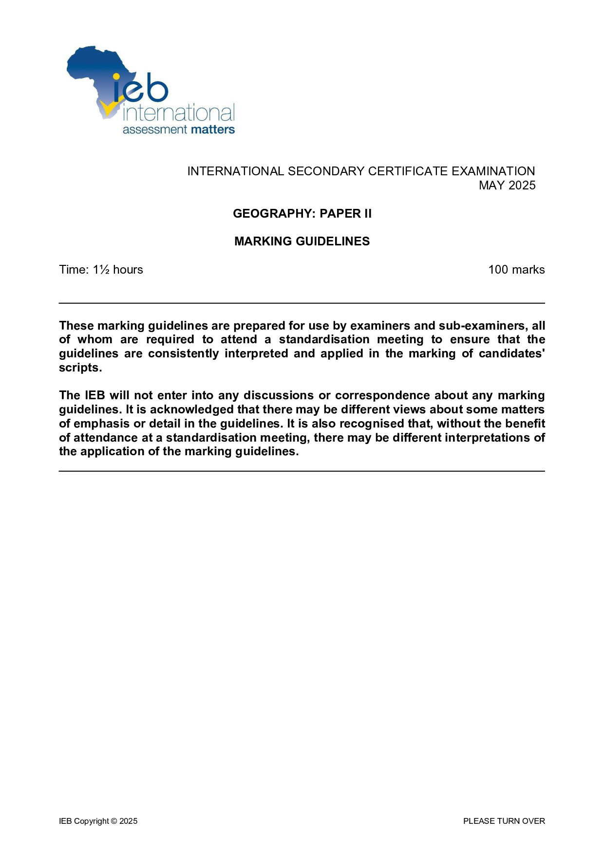 Preview of ISC Geography P2 Memo May 2025 Gr12