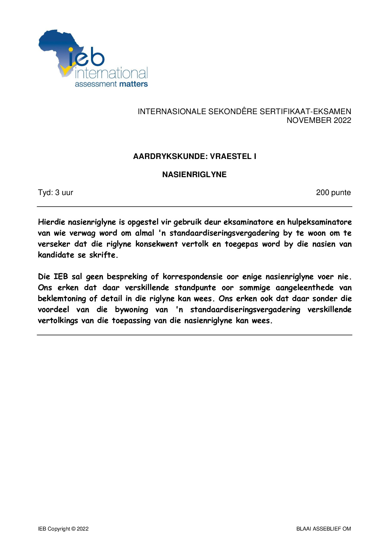 Preview of ISC Geography P1 Memo 2022 Afr Gr12