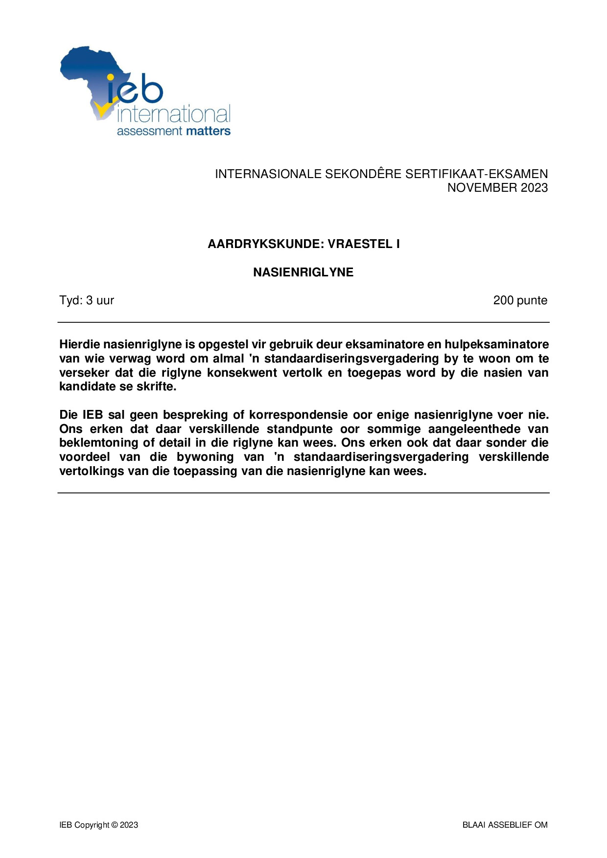 Preview of ISC Geography P1 Memo 2023 Afr Gr12