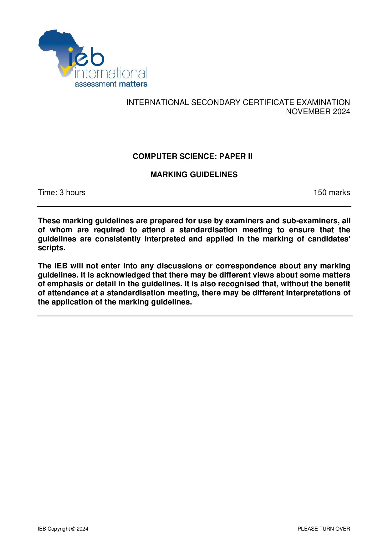 Preview of ISC Computer Science P2 Memo 2024 Gr12