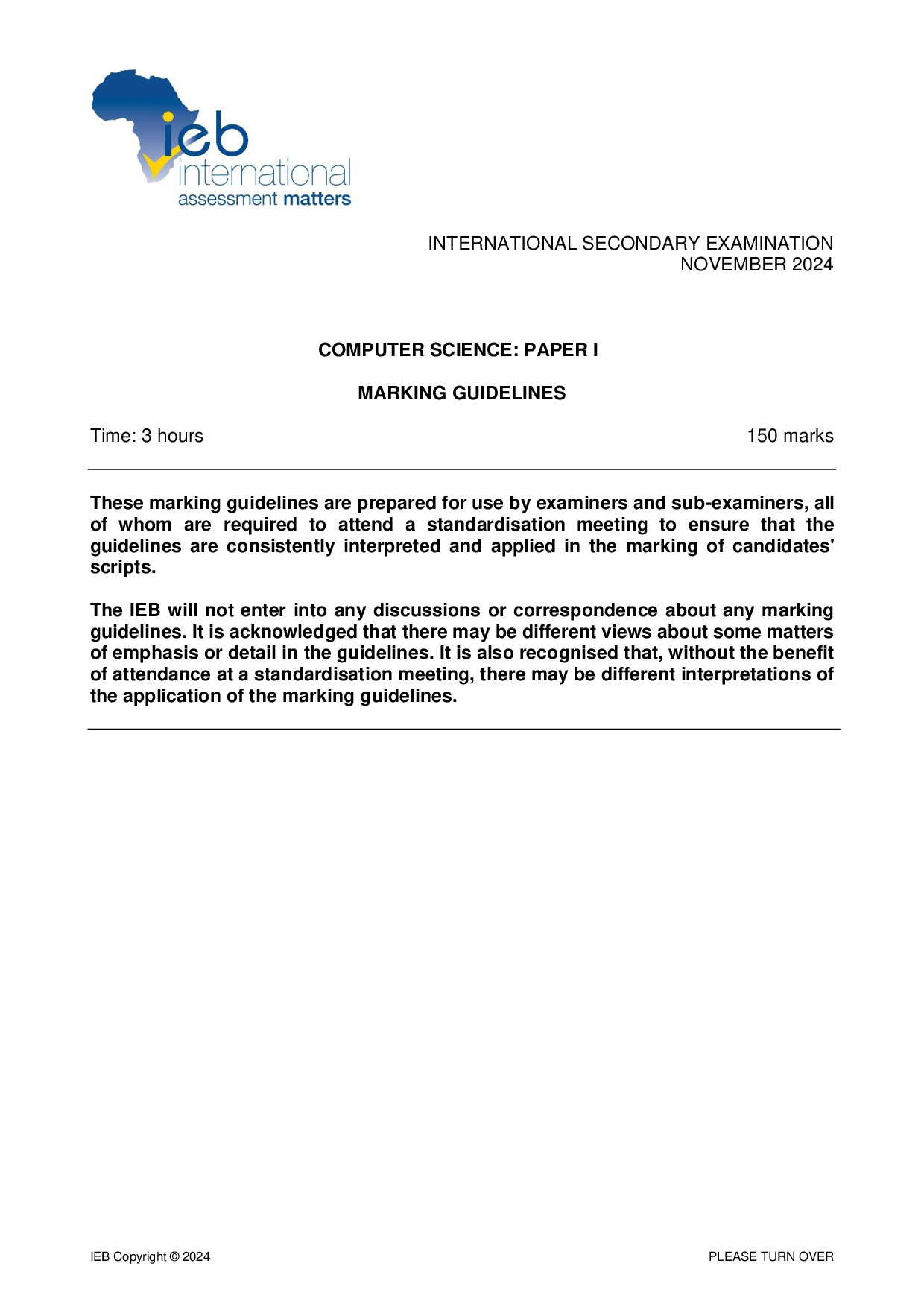 Preview of ISC Computer Science P1 Memo 2024 Gr12