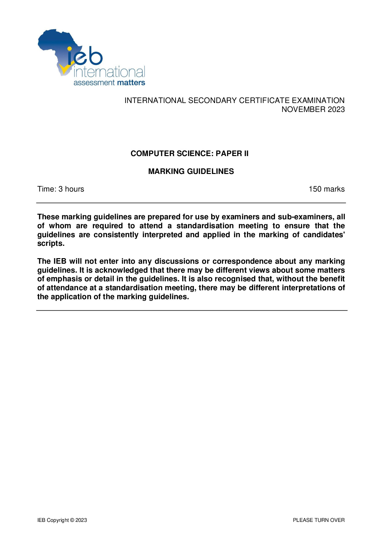 Preview of ISC Computer Sciences P2 Memo 2023 Gr12