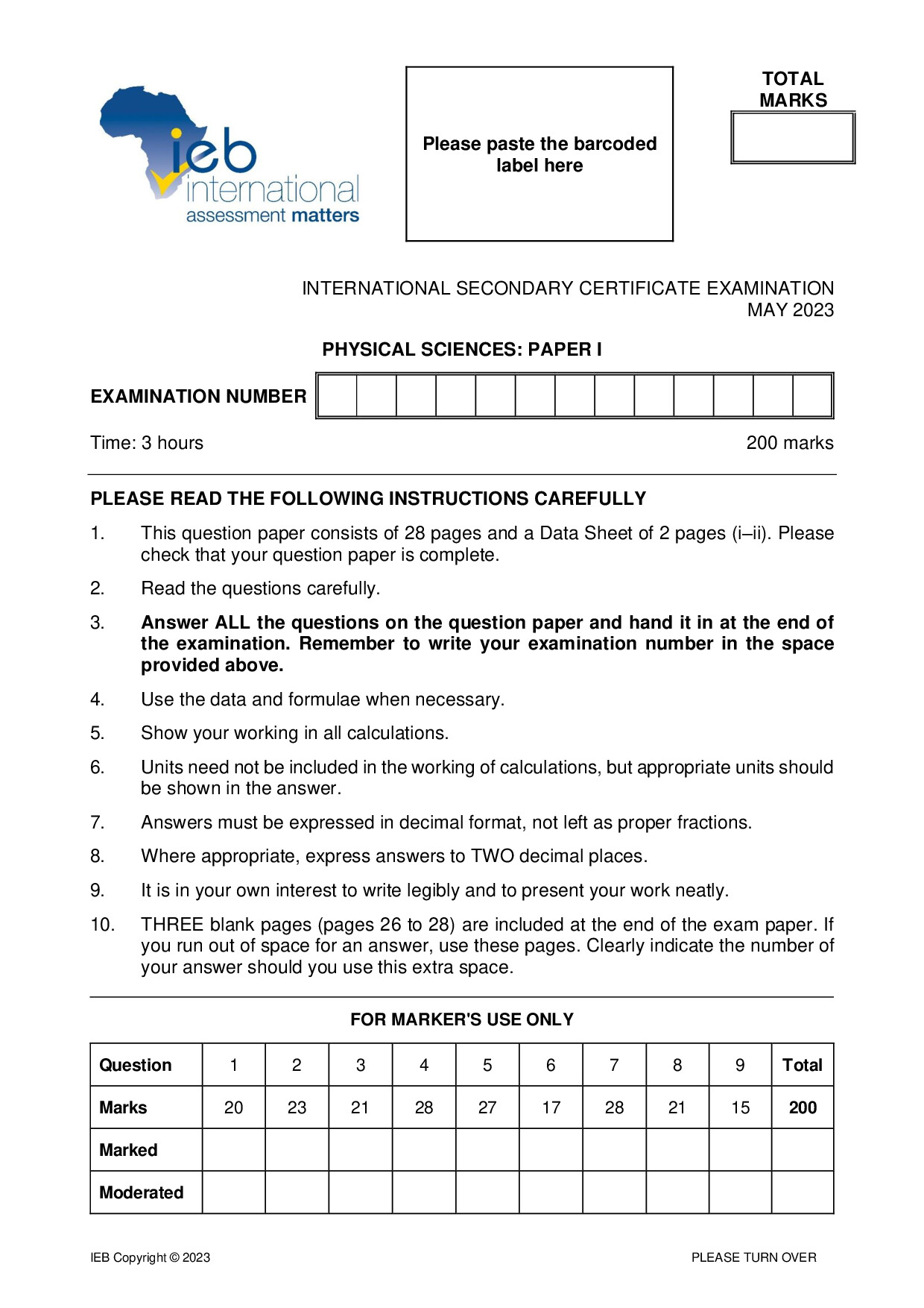 Preview of ISC Physical Sciences P1 May 2023 Gr12
