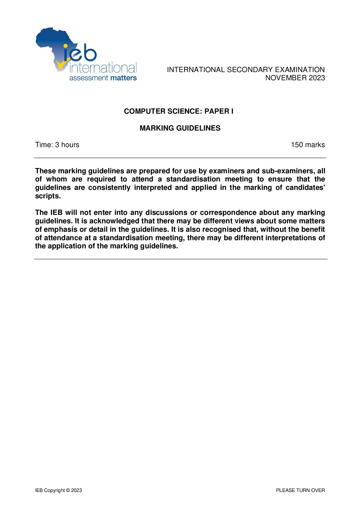 Preview of ISC Computer Science P1 Memo 2023 Gr12