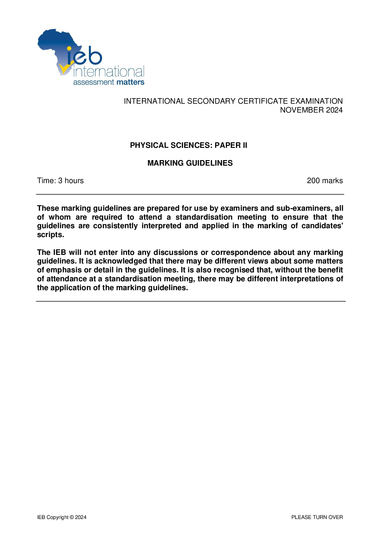 Preview of ISC Physical Sciences P2 Memo 2024 Gr12