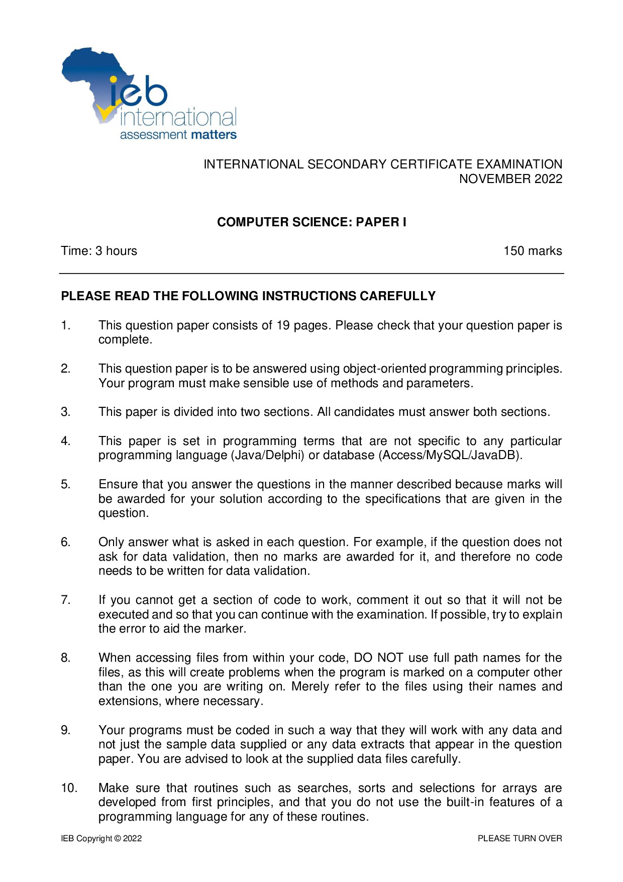 Preview of ISC Computer Science P1 2022 Gr12