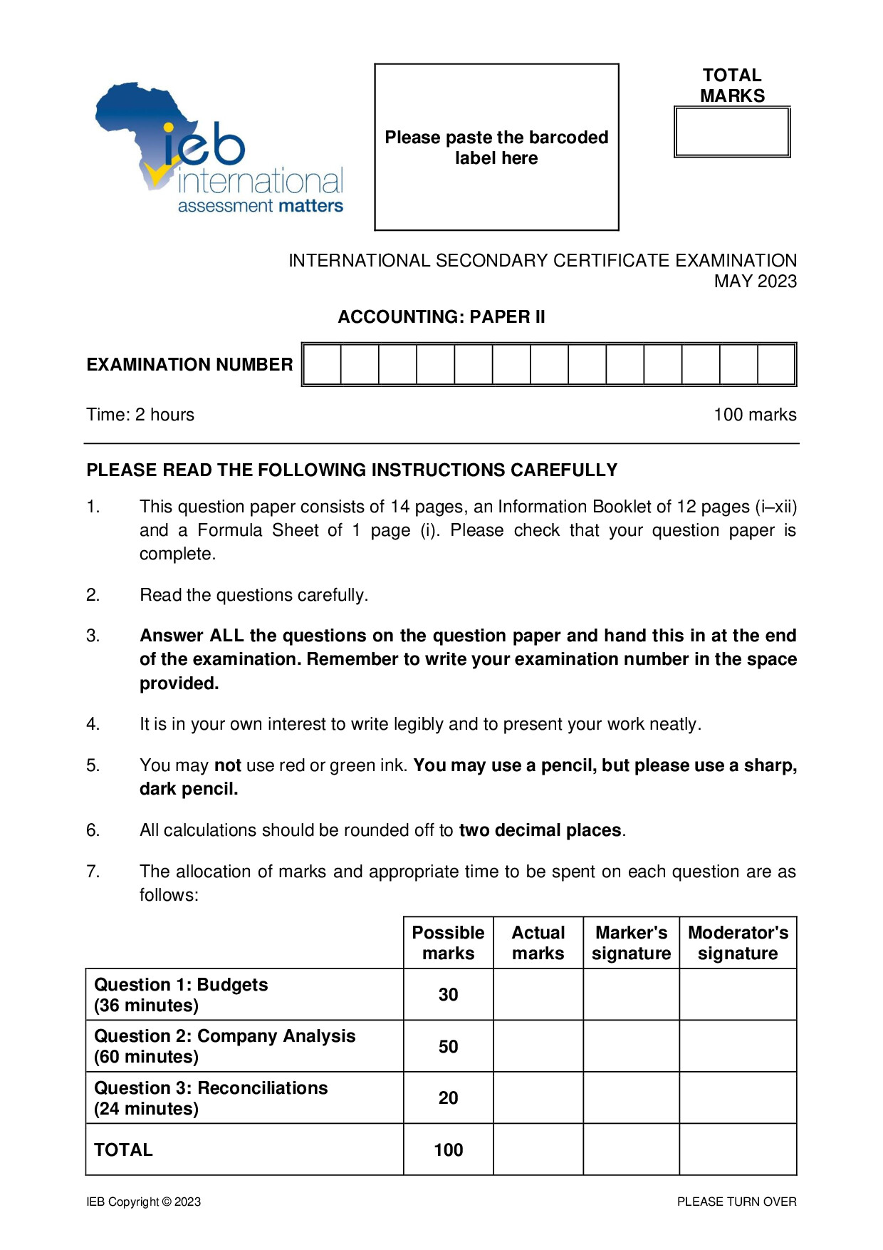 Preview of ISC Accounting P2 May 2023 Gr12