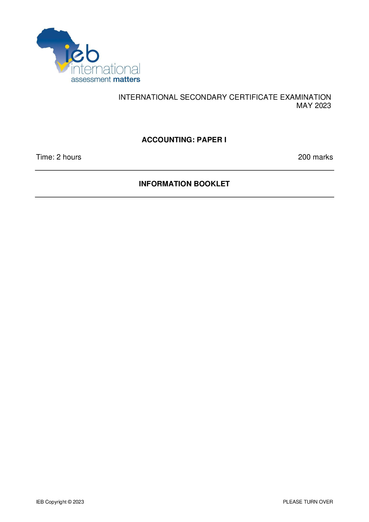 Preview of ISC Accounting P1 Information Booklet May 2023 Gr12