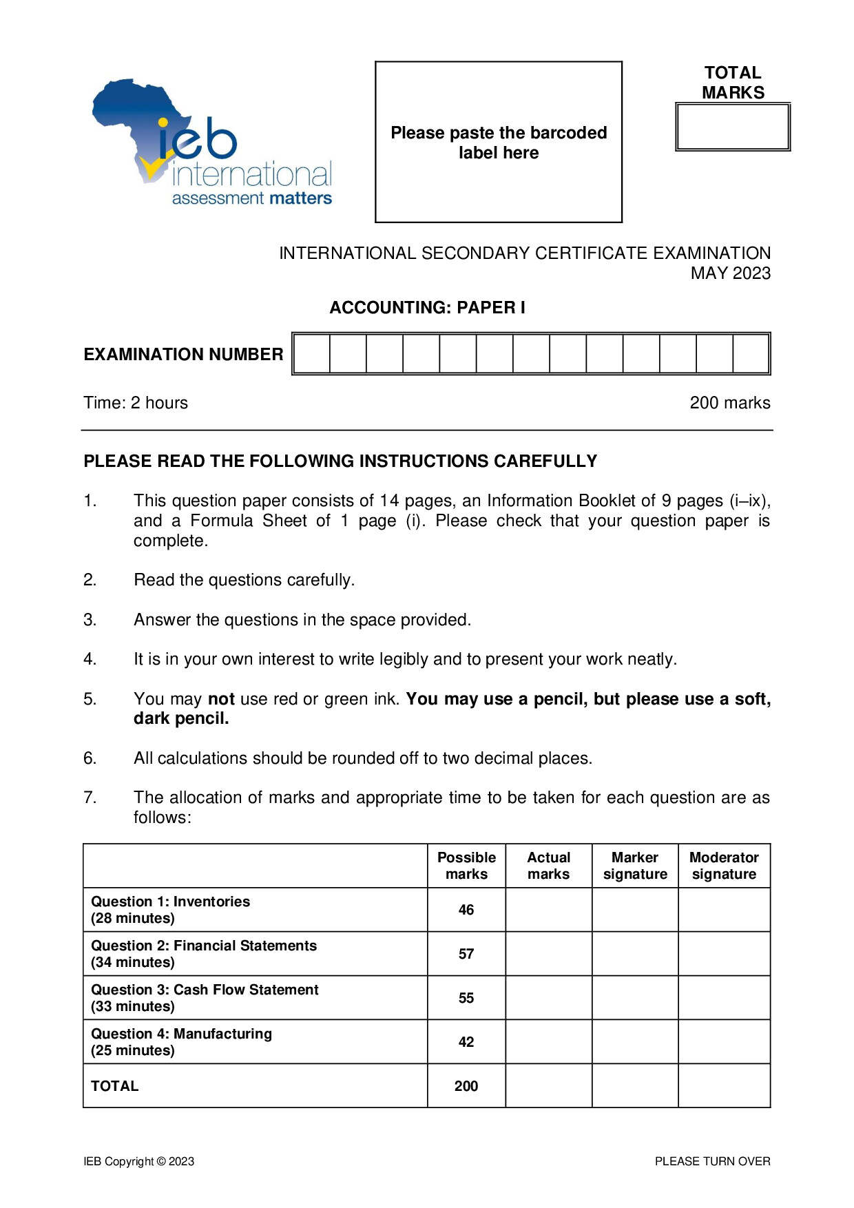 Preview of ISC Accounting P1 May 2023 Gr12