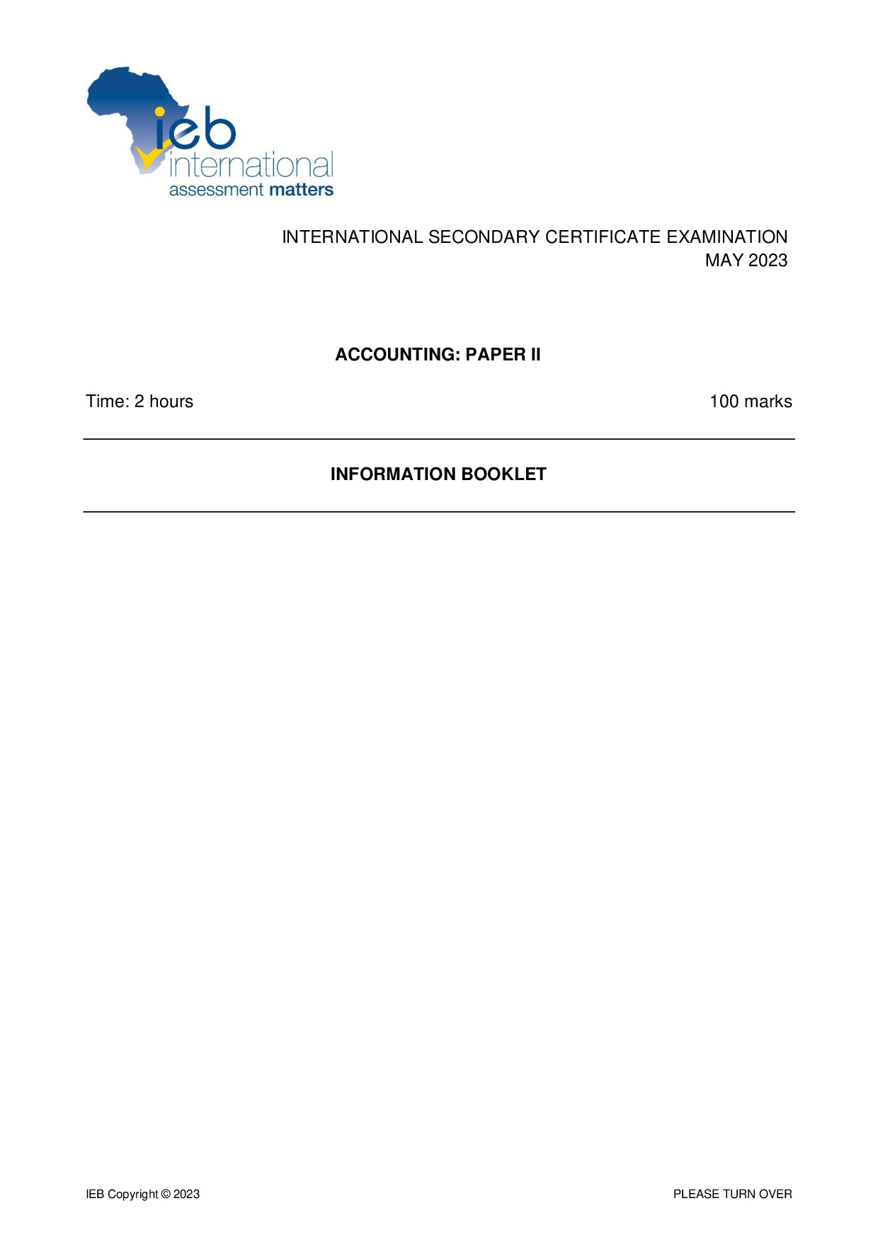Preview of ISC Accounting P2 Informtion Booklet May 2023 Gr12