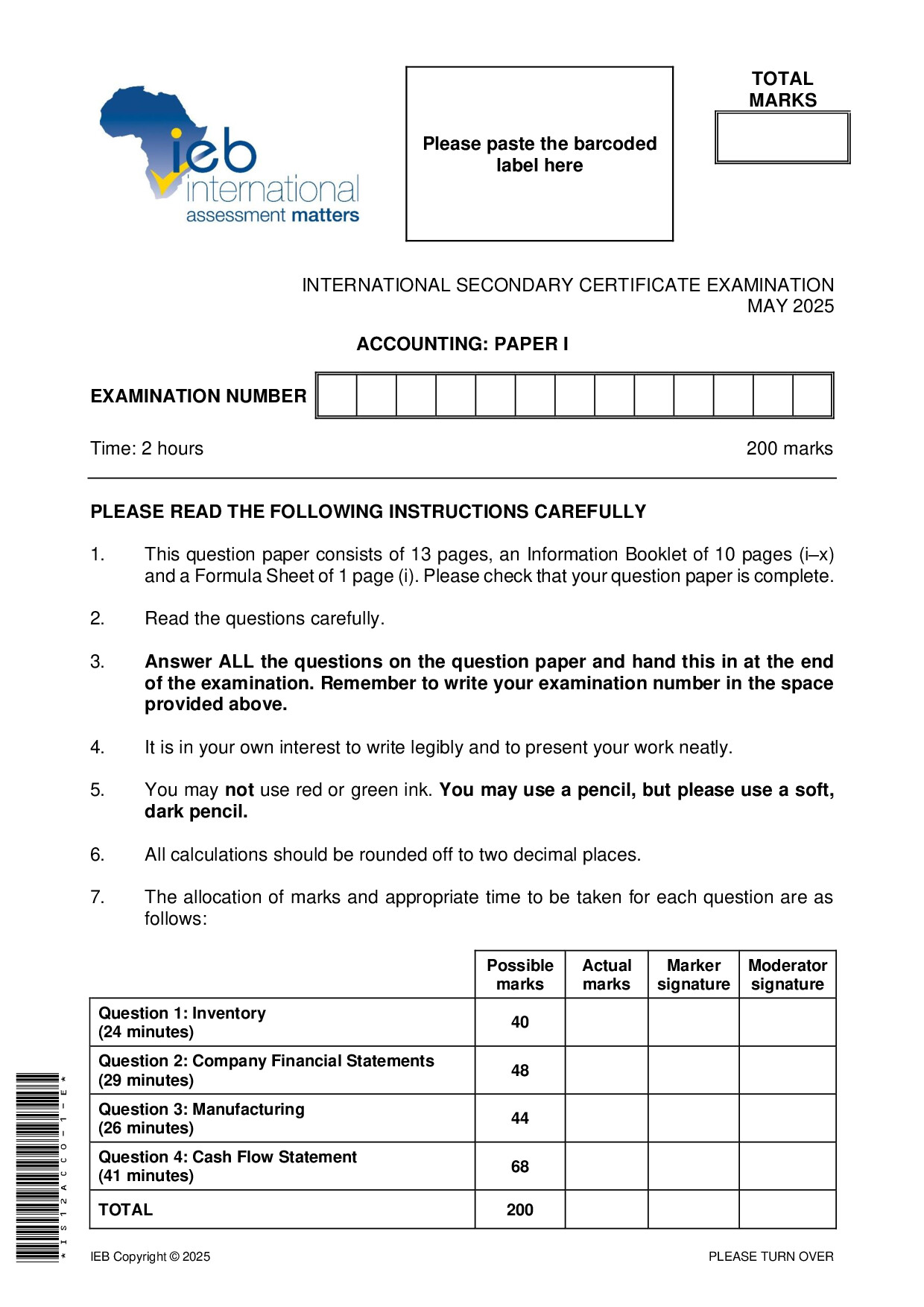 Preview of ISC Accounting P1 May 2025 Gr12