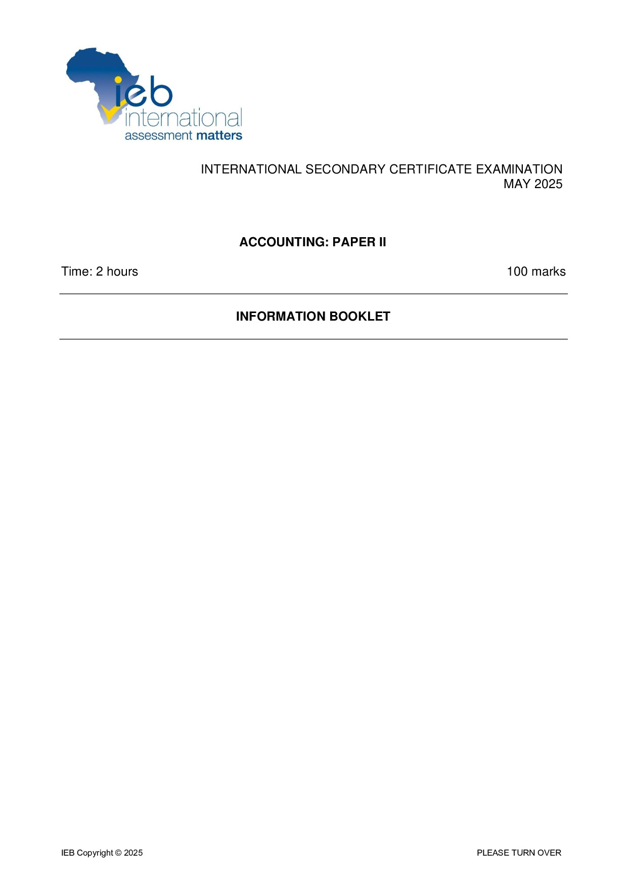 Preview of ISC Accounting P2 Information Booklet May 2025 Gr12