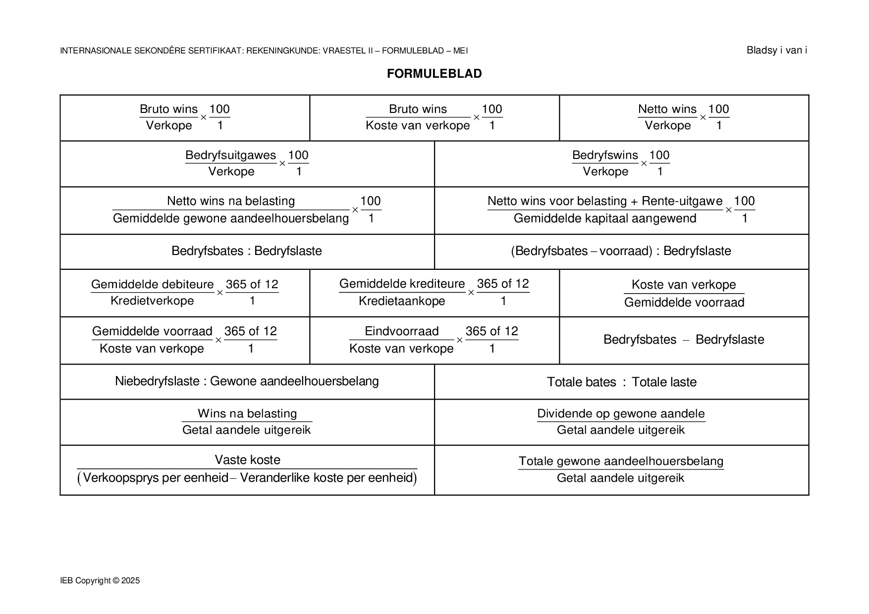 Preview of ISC Accounting P2 Formula Sheet May 2025 Afr Gr12