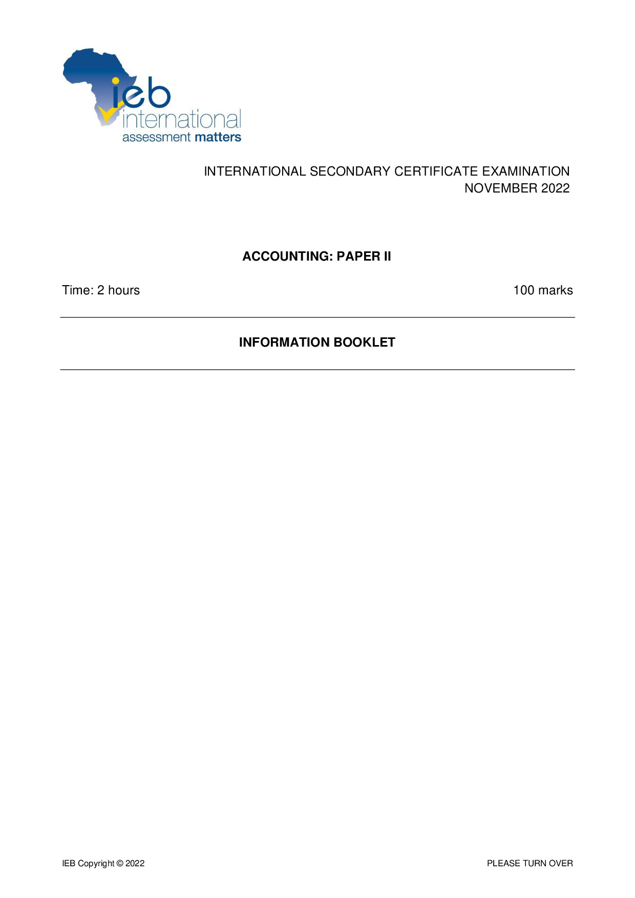 Preview of ISC Accounting P2 Information Booklet 2022 Gr12