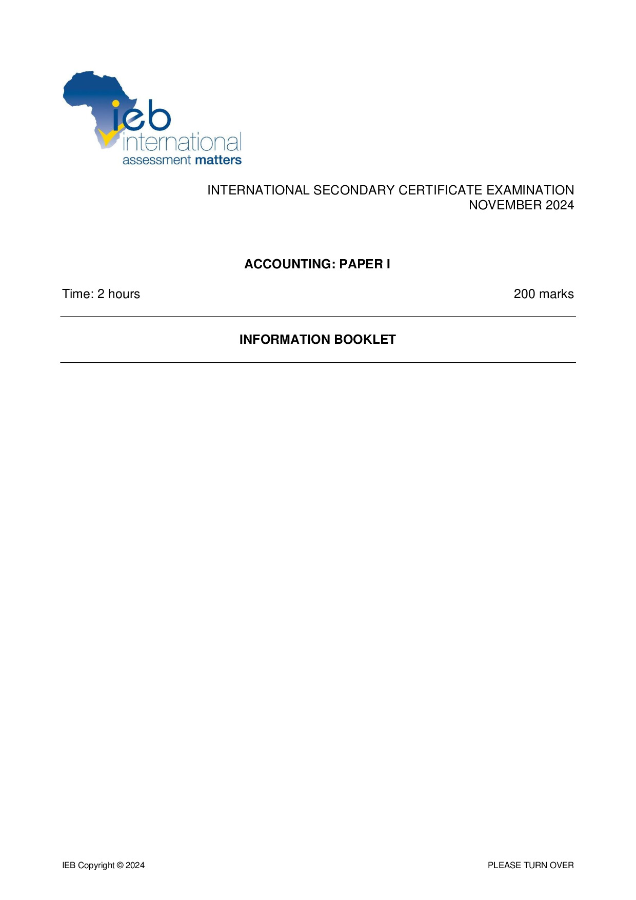 Preview of ISC Accounting P1 Information Booklet 2024 Gr12