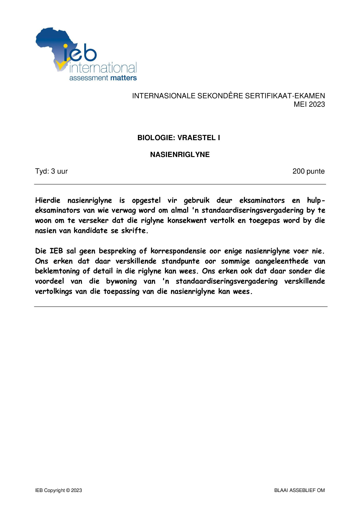 Preview of ISC Biology P1 Memo May 2023 Afr Gr12