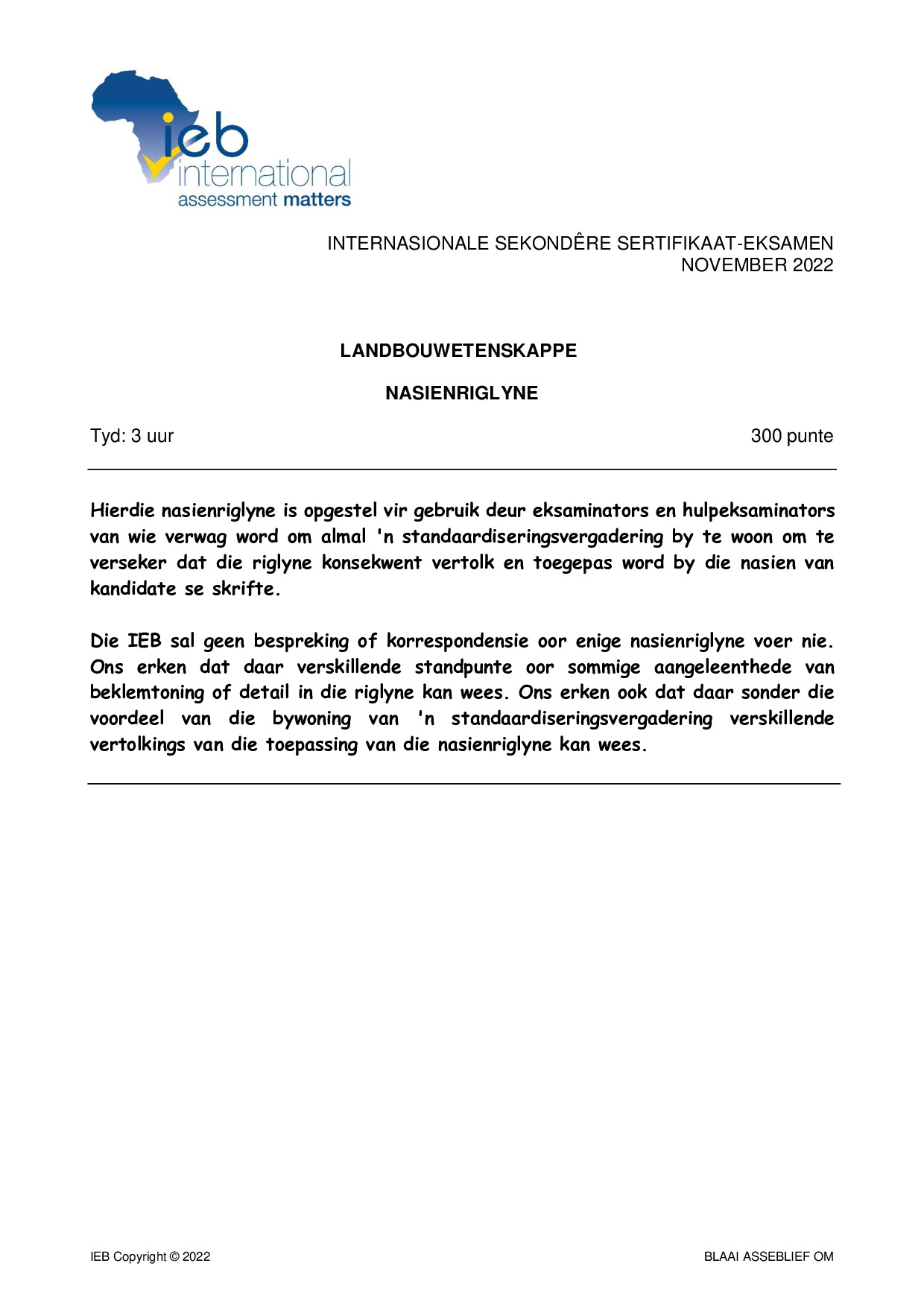 Preview of ISC Agricultural Sciences Memo 2022 Afr Gr12