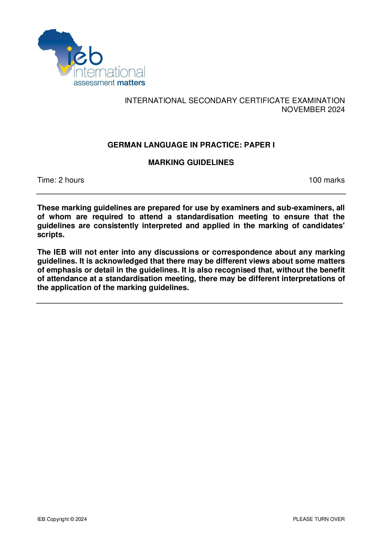 Preview of ISC German LIP P1 Memo 2024 Gr12
