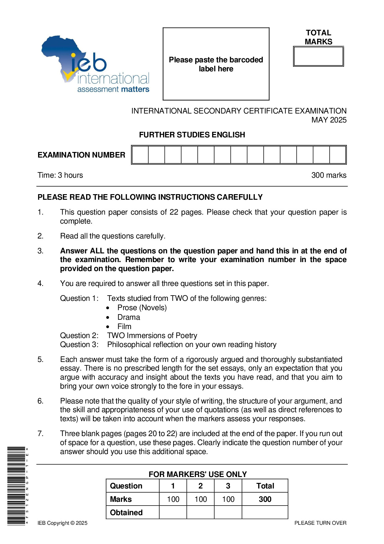 Preview of ISC Further Studies English May 2025 Gr12
