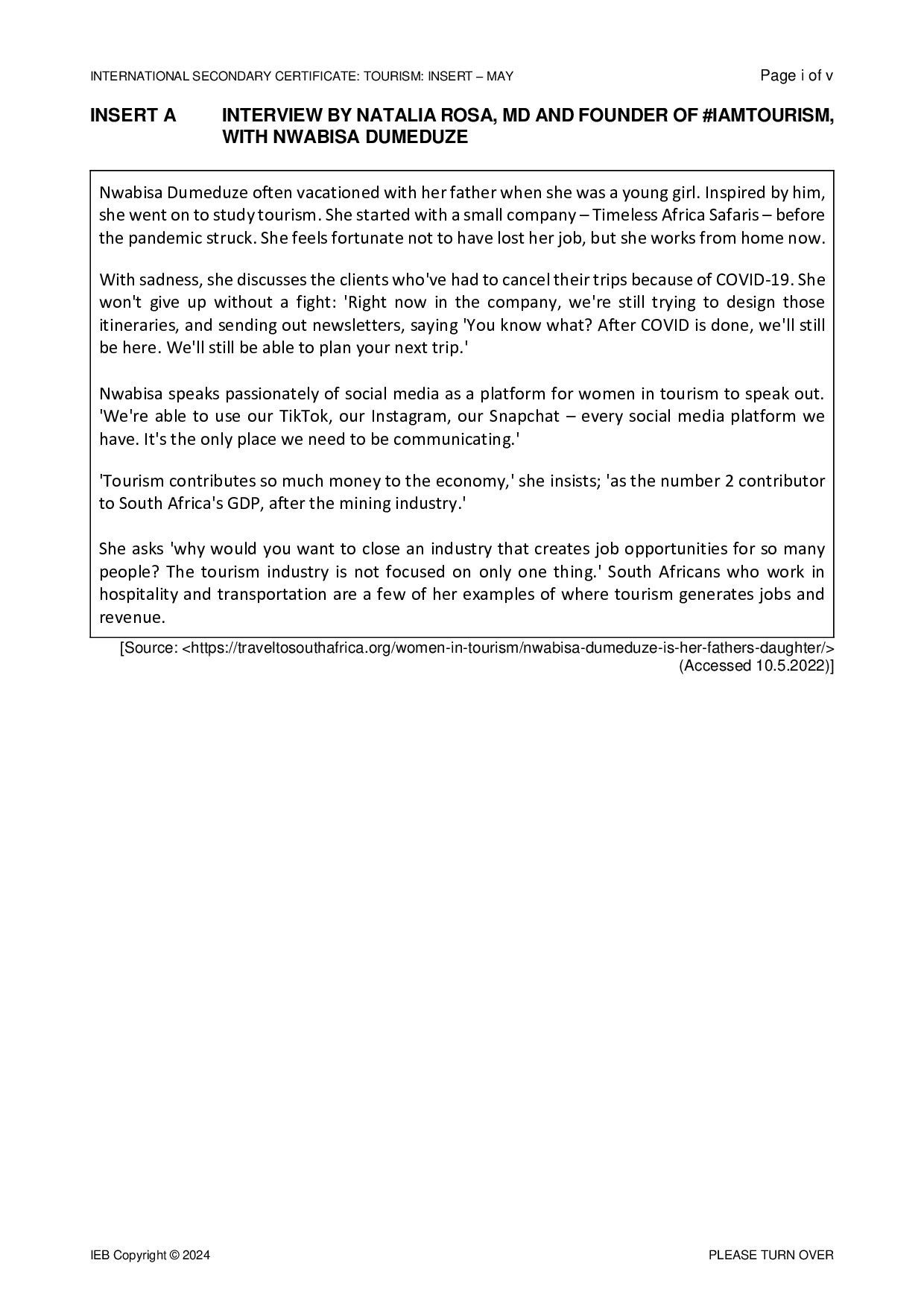Preview of ISC Tourism Insert May 2024 Gr12