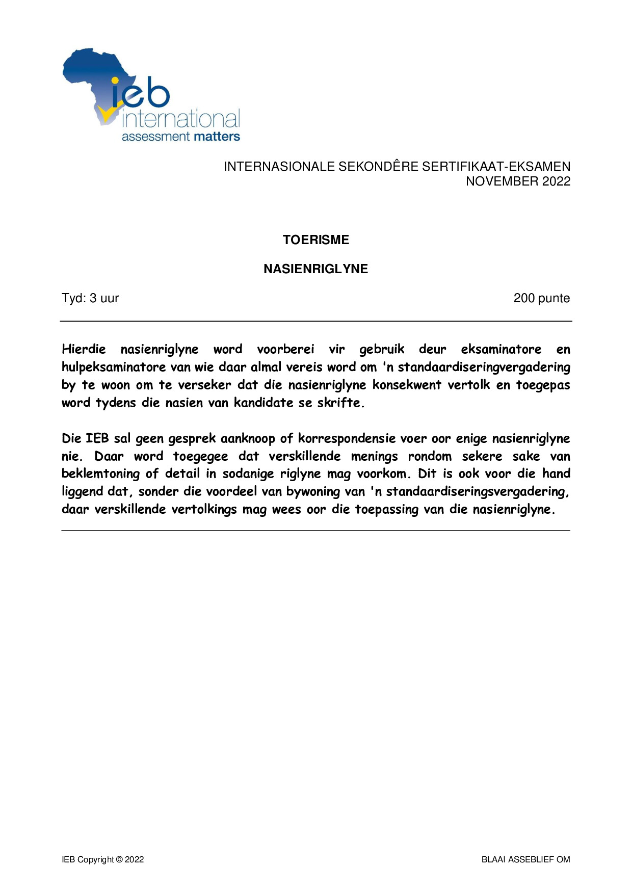 Preview of ISC Tourism Memo 2022 Afr Gr12