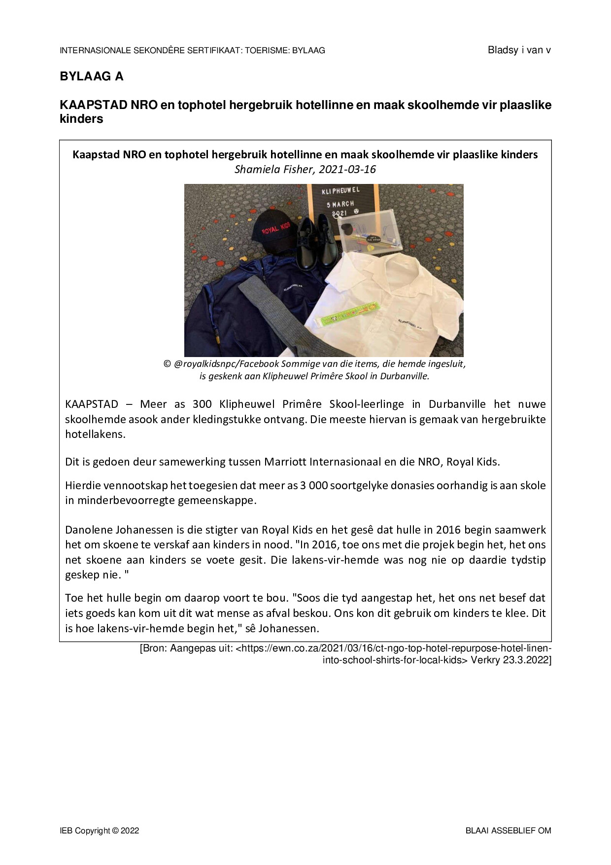 Preview of ISC Tourism Insert 2022 Afr Gr12