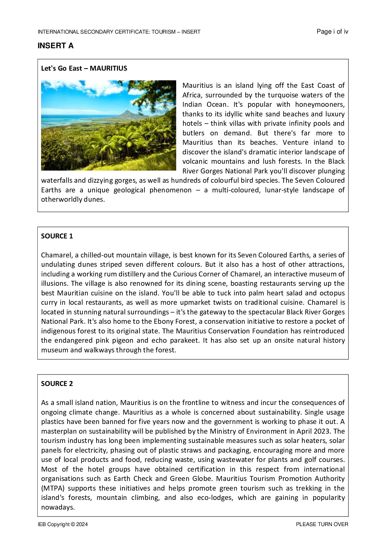 Preview of ISC Tourism Insert 2024 Gr12