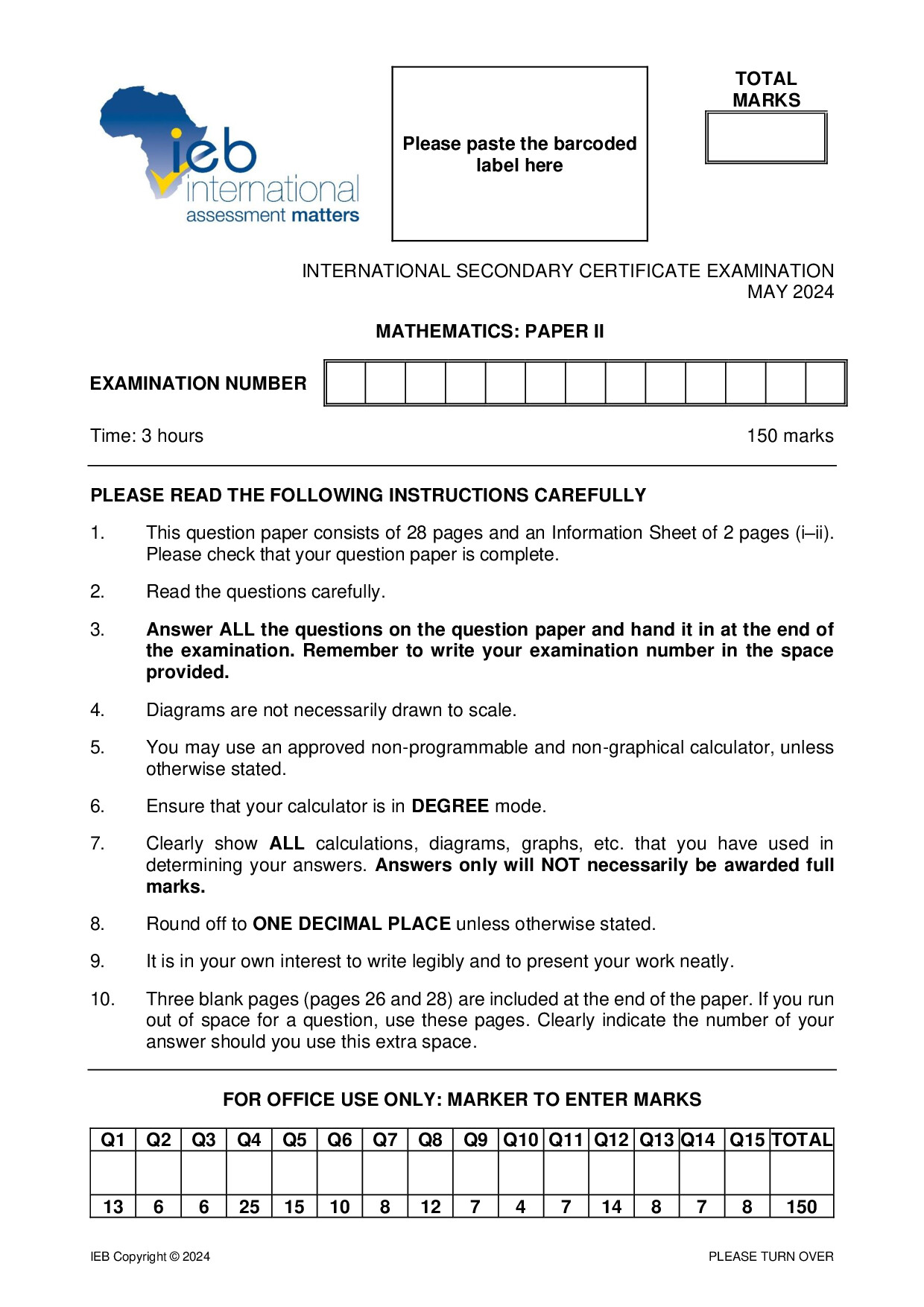 Preview of ISC Mathematics P2 May 2024 Gr12