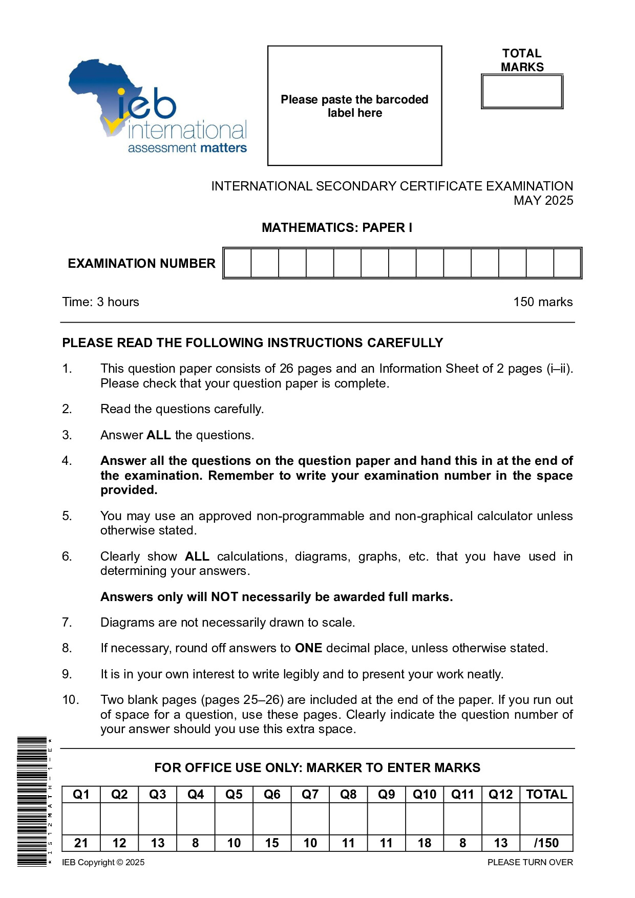 Preview of ISC Mathematics P1 May 2025 Gr12