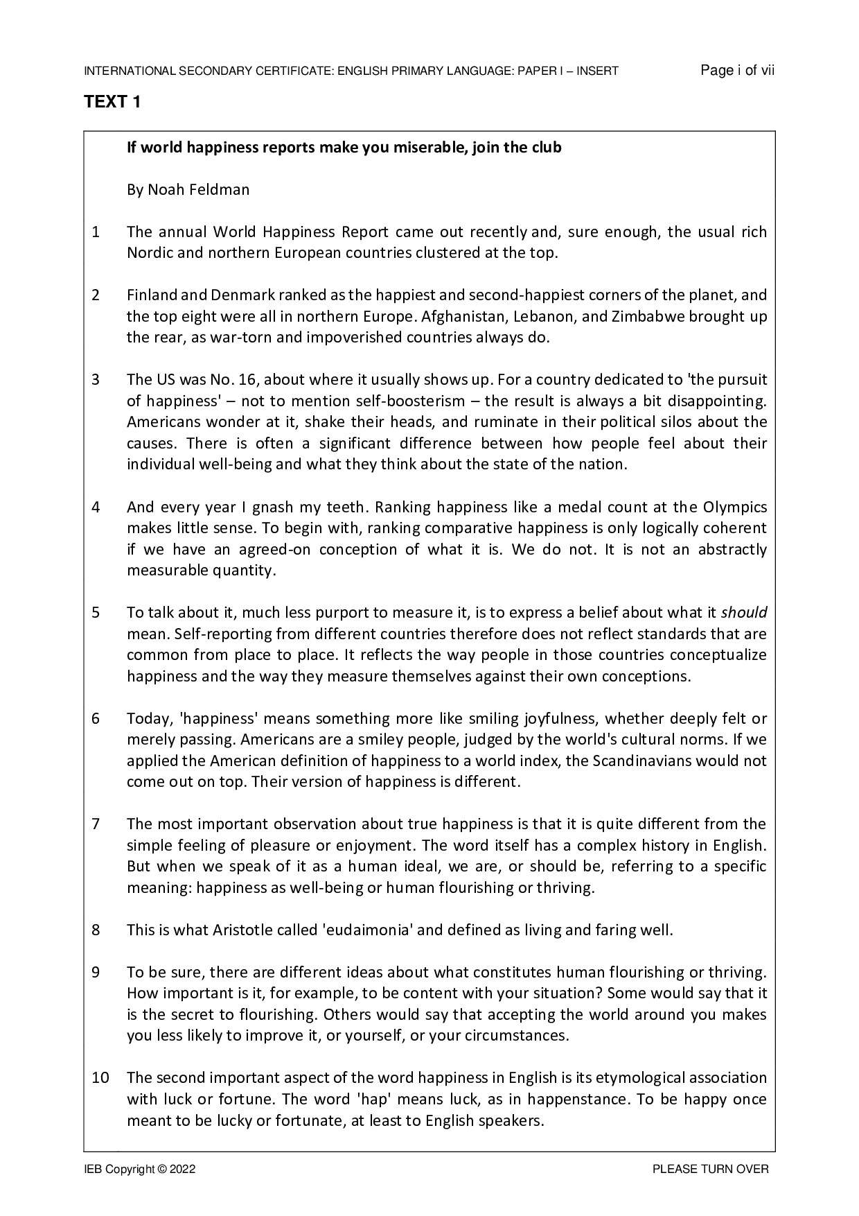 Preview of ISC English PL P1 Insert 2022 Gr12