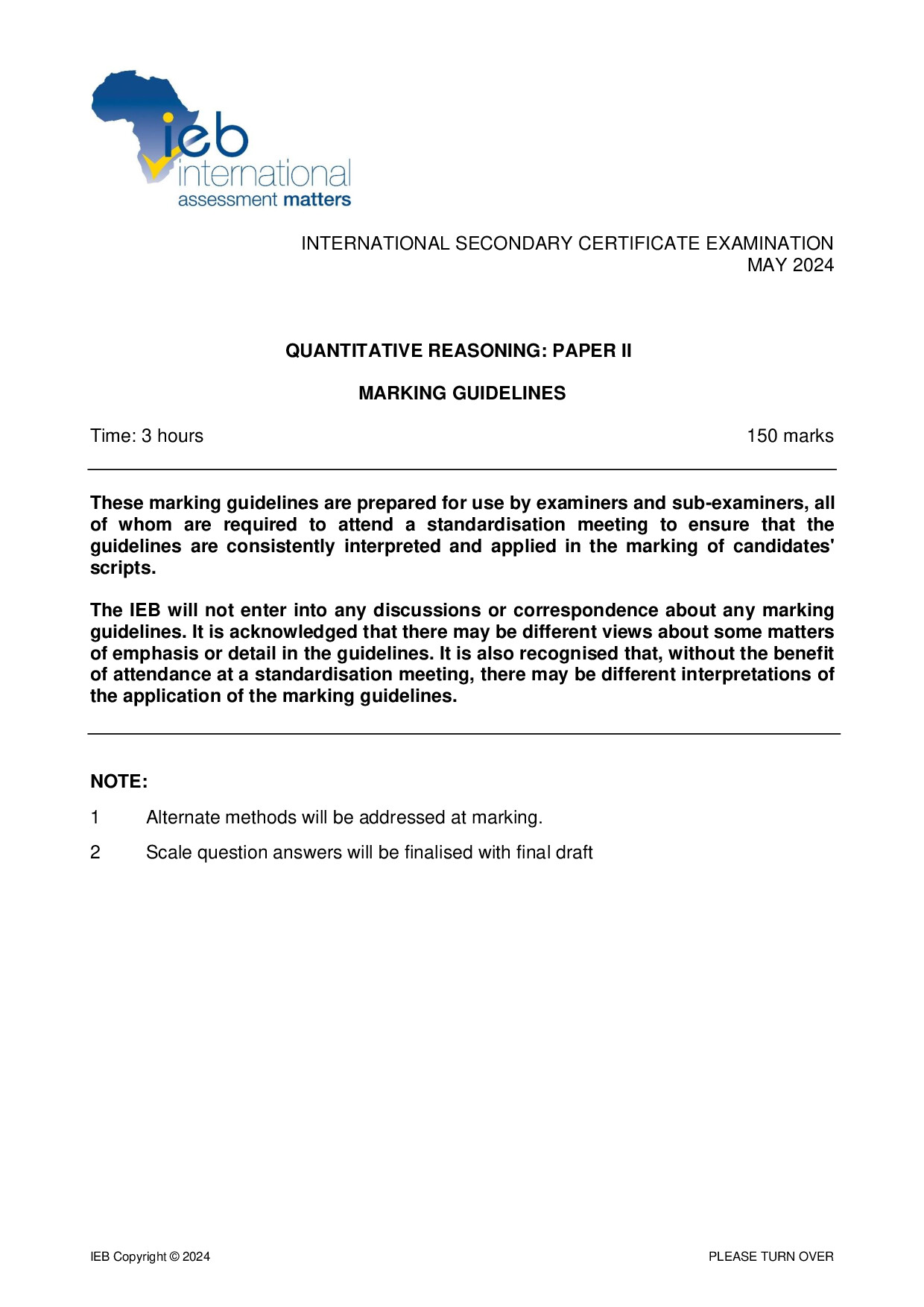 Preview of ISC Quantitative Reasoning P2 Memo May 2024 Gr12