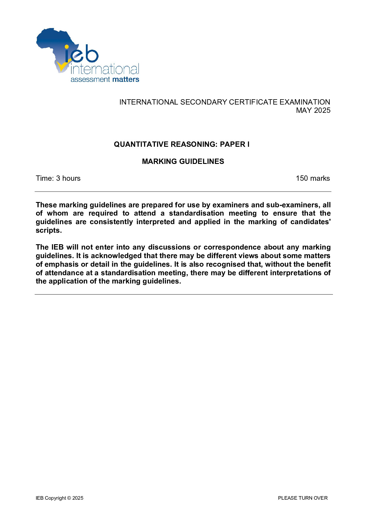 Preview of ISC Quantitative Reasoning P1 Memo May 2025 Gr12
