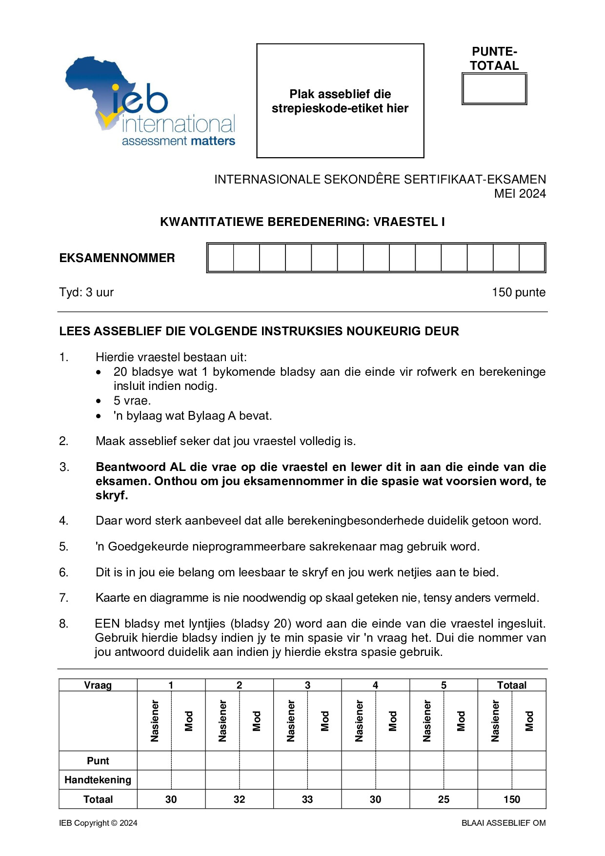 Preview of ISC Quantitative Reasoning P1 May 2024 Afr Gr12