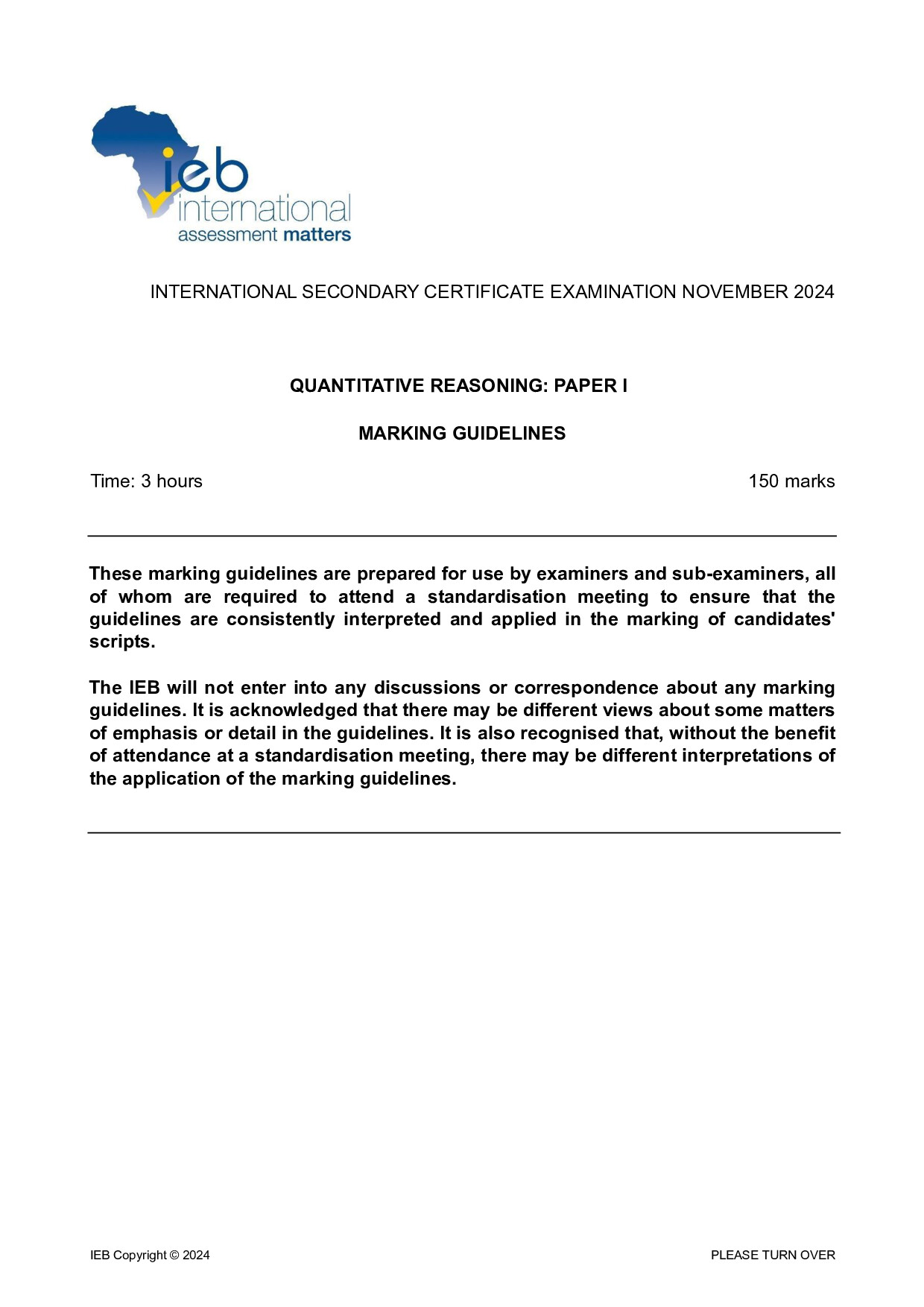 Preview of ISC Quantitative Reasoning P1 Memo 2024 (no 1) Gr12