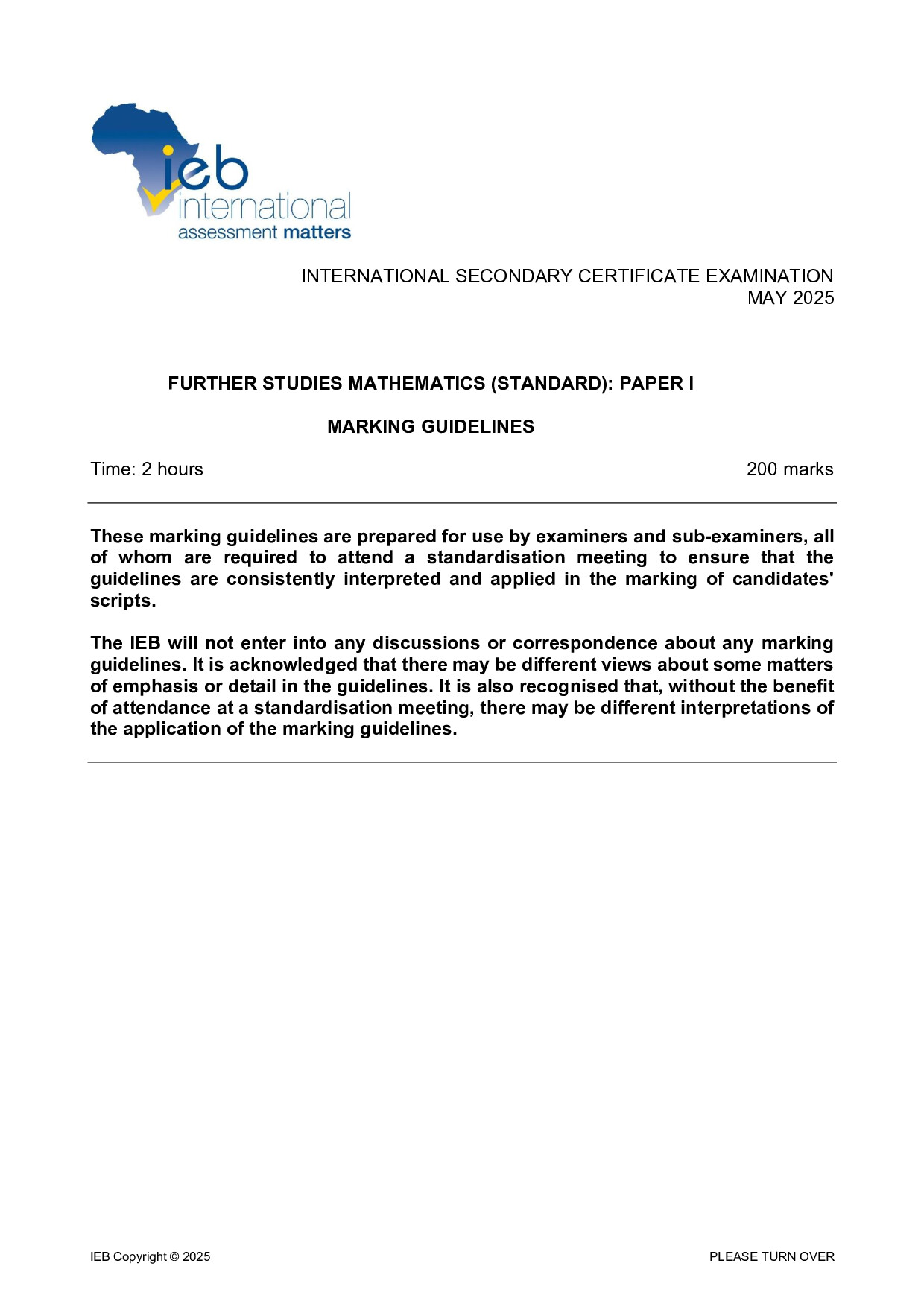 Preview of ISC Further Studies Maths P1 Memo May 2025 Gr12