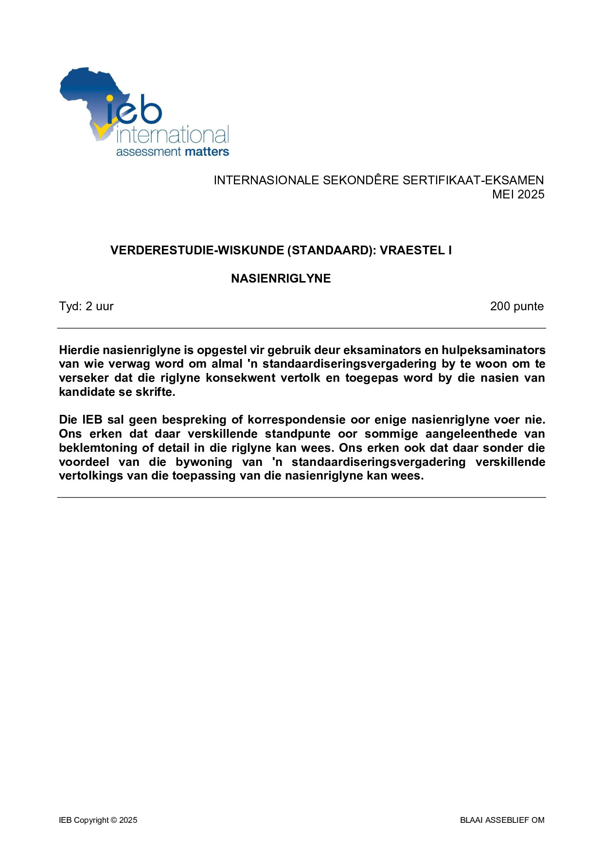 Preview of ISC Further Studies Maths P1 Memo May 2025 Afr Gr12
