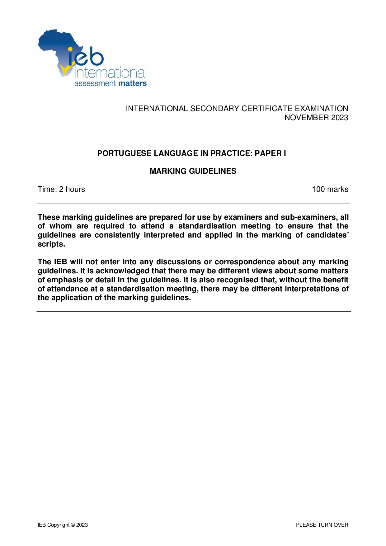 Preview of ISC Portuguese LIP P1 Memo 2023 Gr12